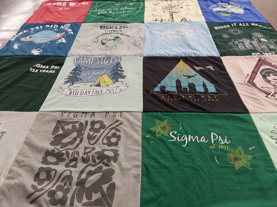 T-shirt quilt with sororities, fraternities themes by Katherine from OH