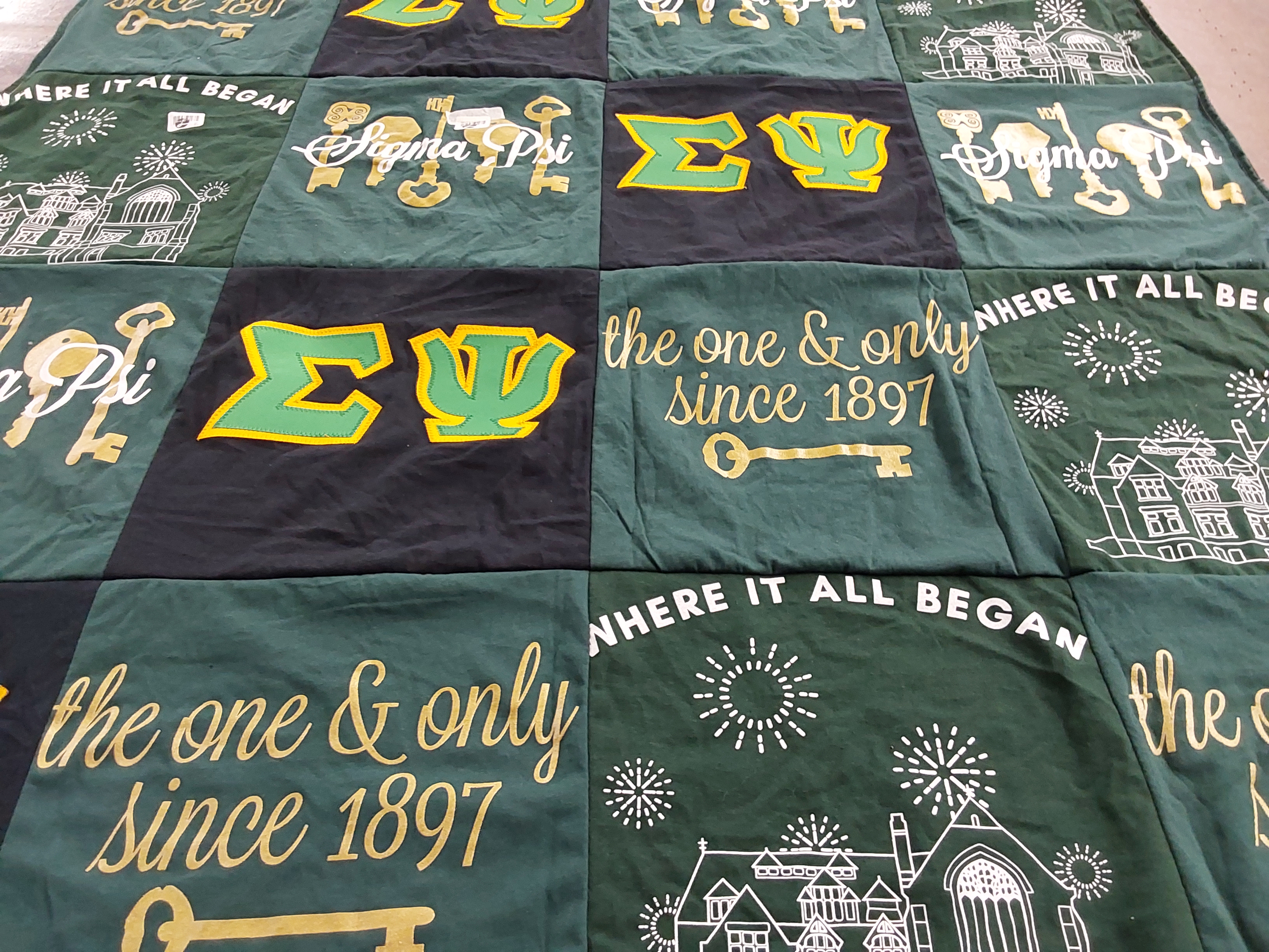 T-shirt quilt with greek life, sororities themes by Katherine from OH