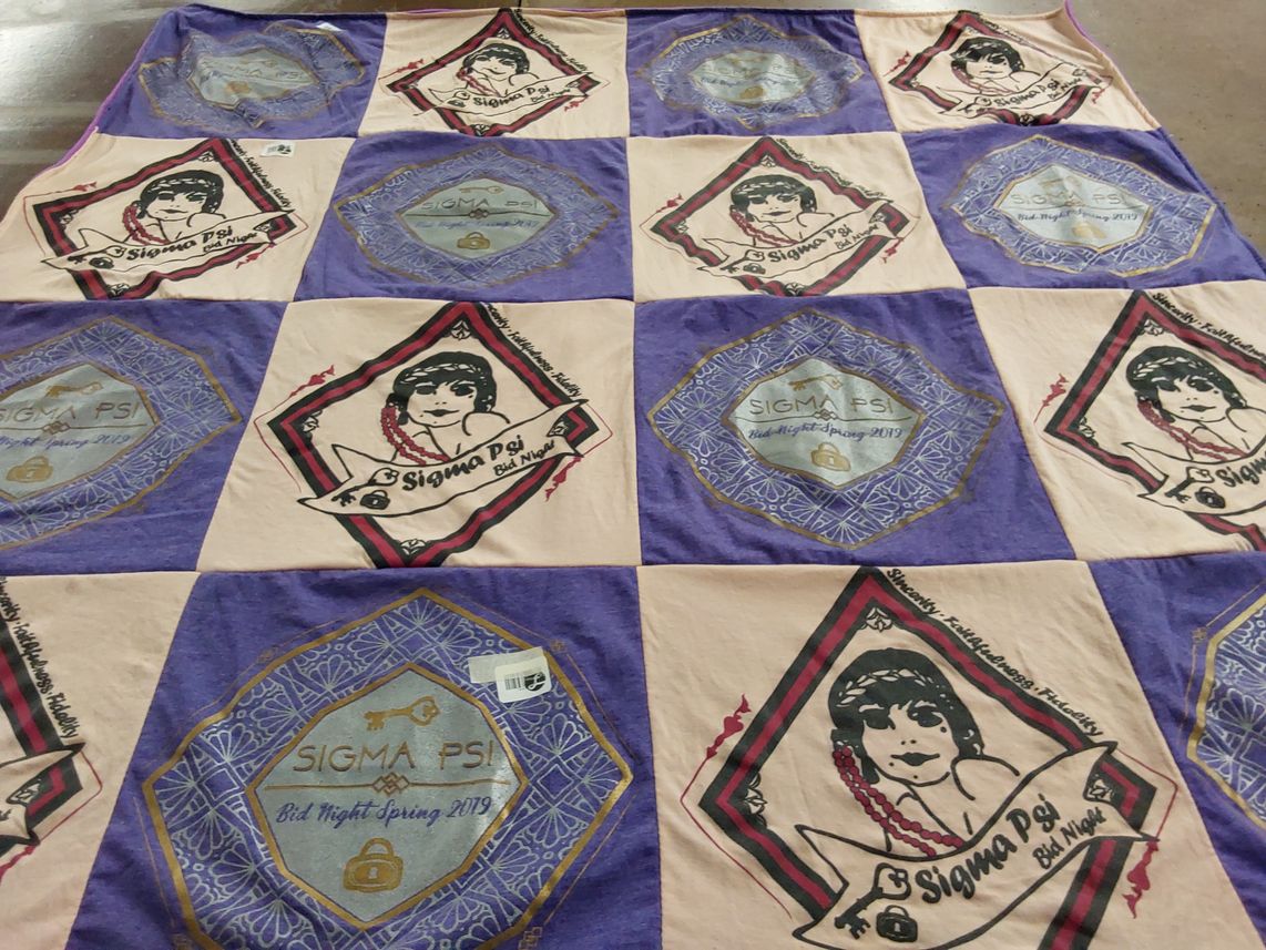 T-shirt quilt with sororities, college life themes by Katherine from OH