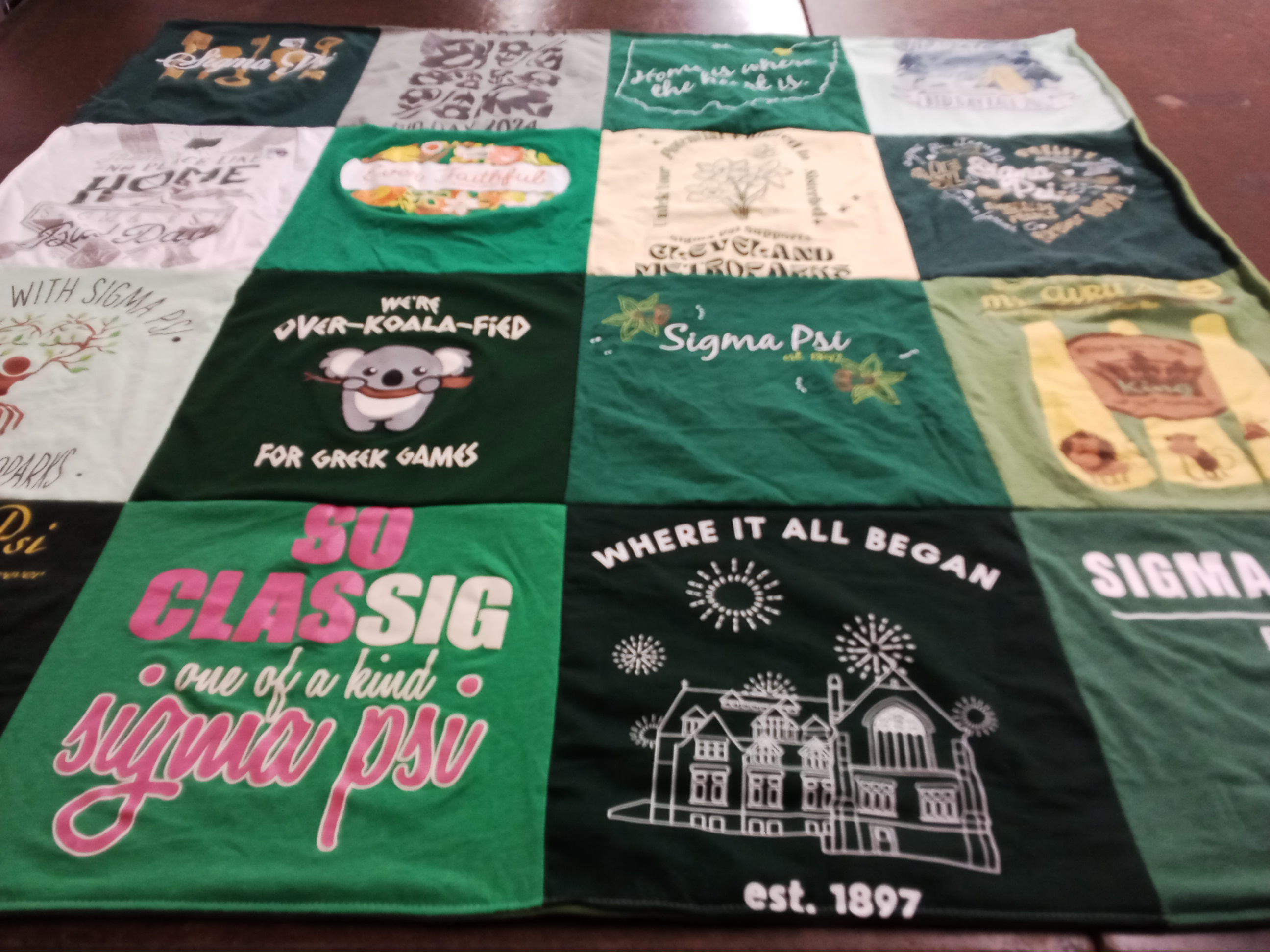 T-shirt quilt with greek life, sororities themes by Katherine from OH