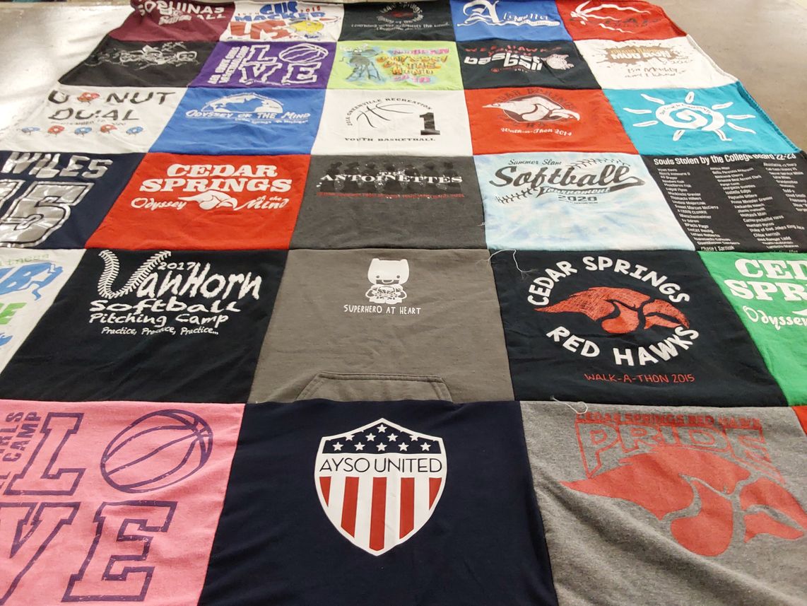 T-shirt quilt featuring cedar springs red hawks by Michelle from MI