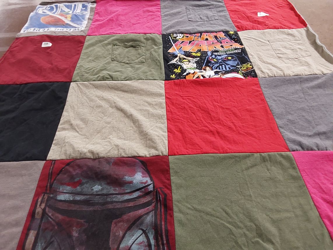 T-shirt quilt with science fiction, movies themes by Theresa from ID