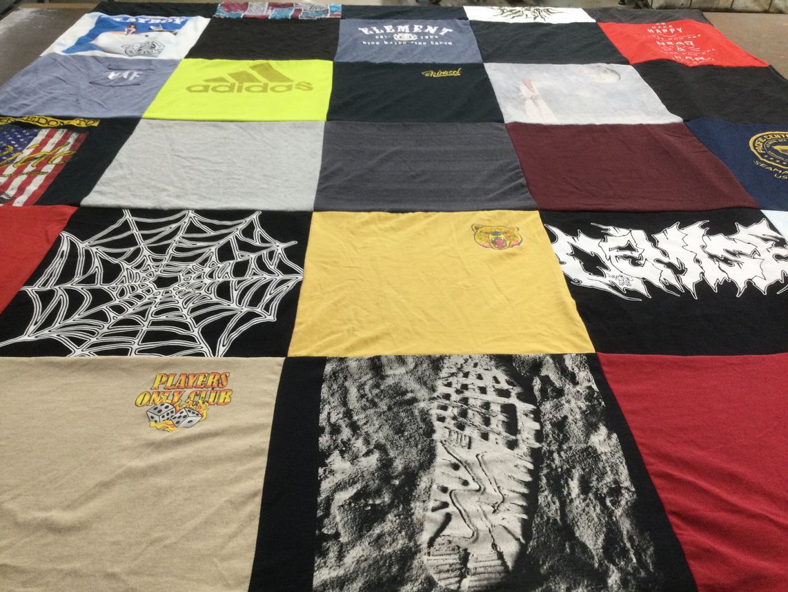 T-shirt quilt with sports, skateboarding themes by Cheri from UT