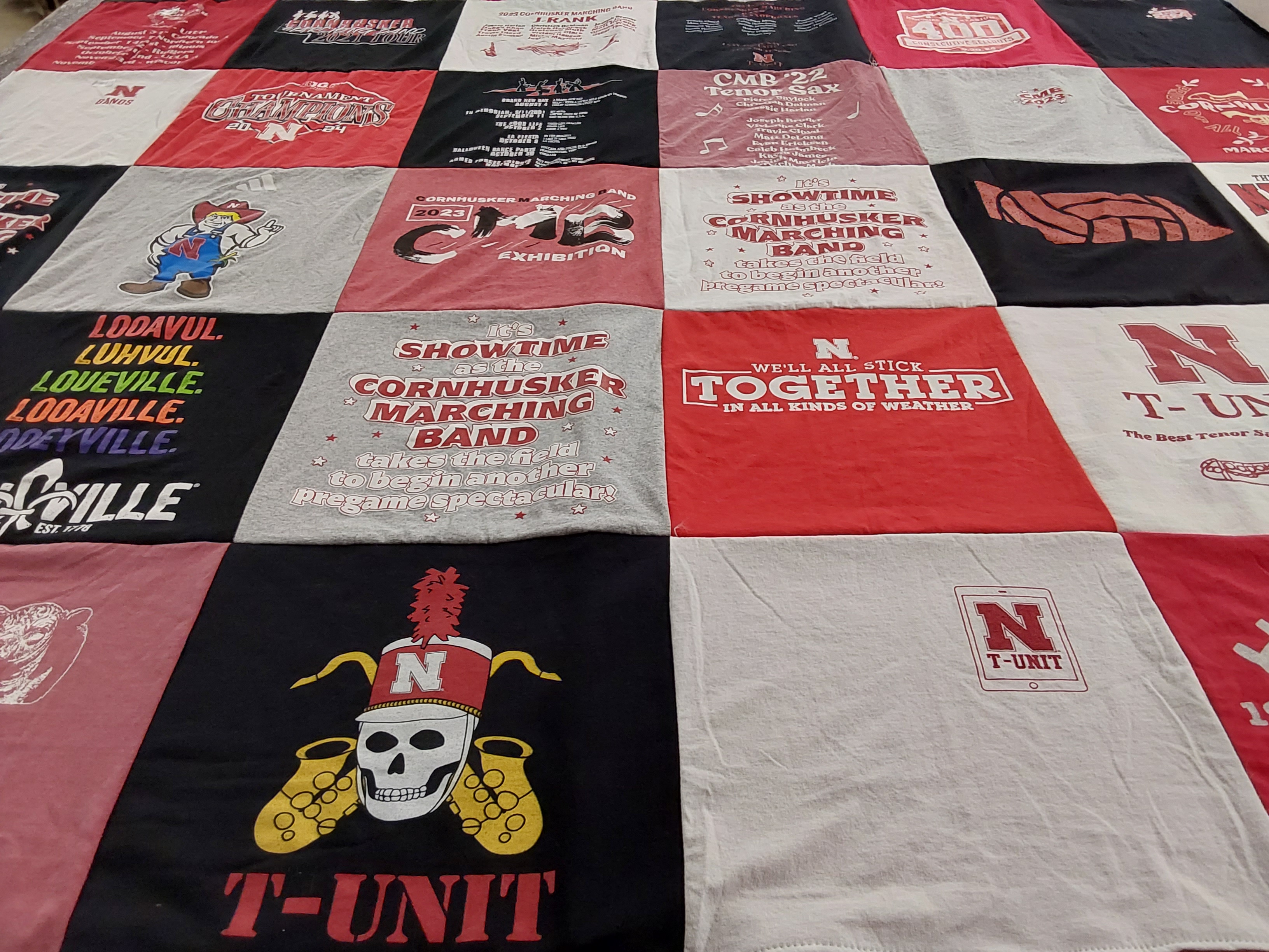 T-shirt quilt featuring cornhusker marching band by Frank from NE