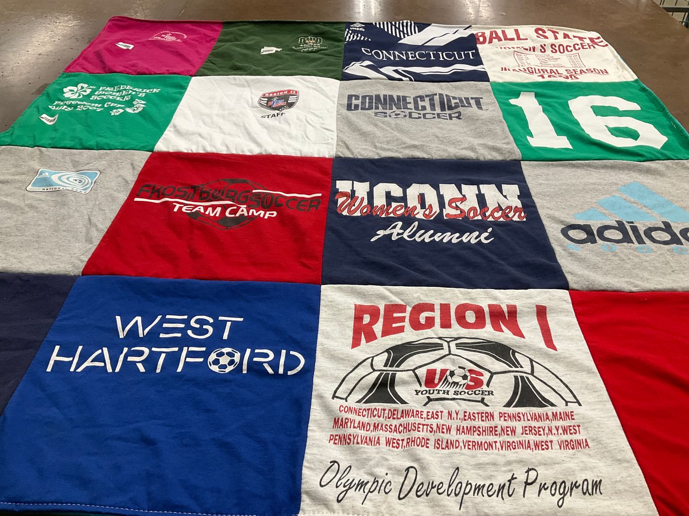 T-shirt quilt featuring connecticut soccer, frostburg soccer by Linda from MD