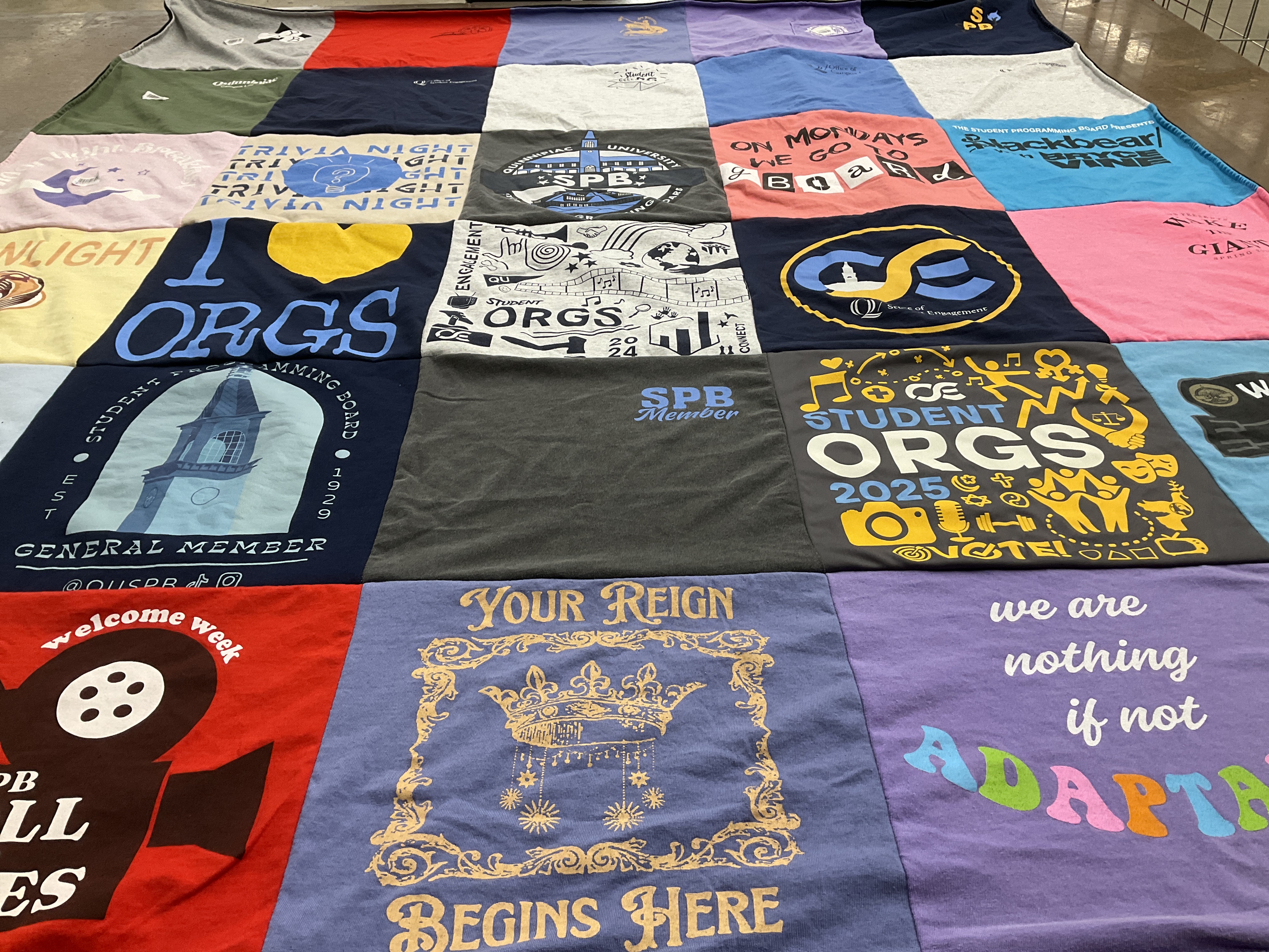 T-shirt quilt with trivia, student programming themes by Jennifer from NY