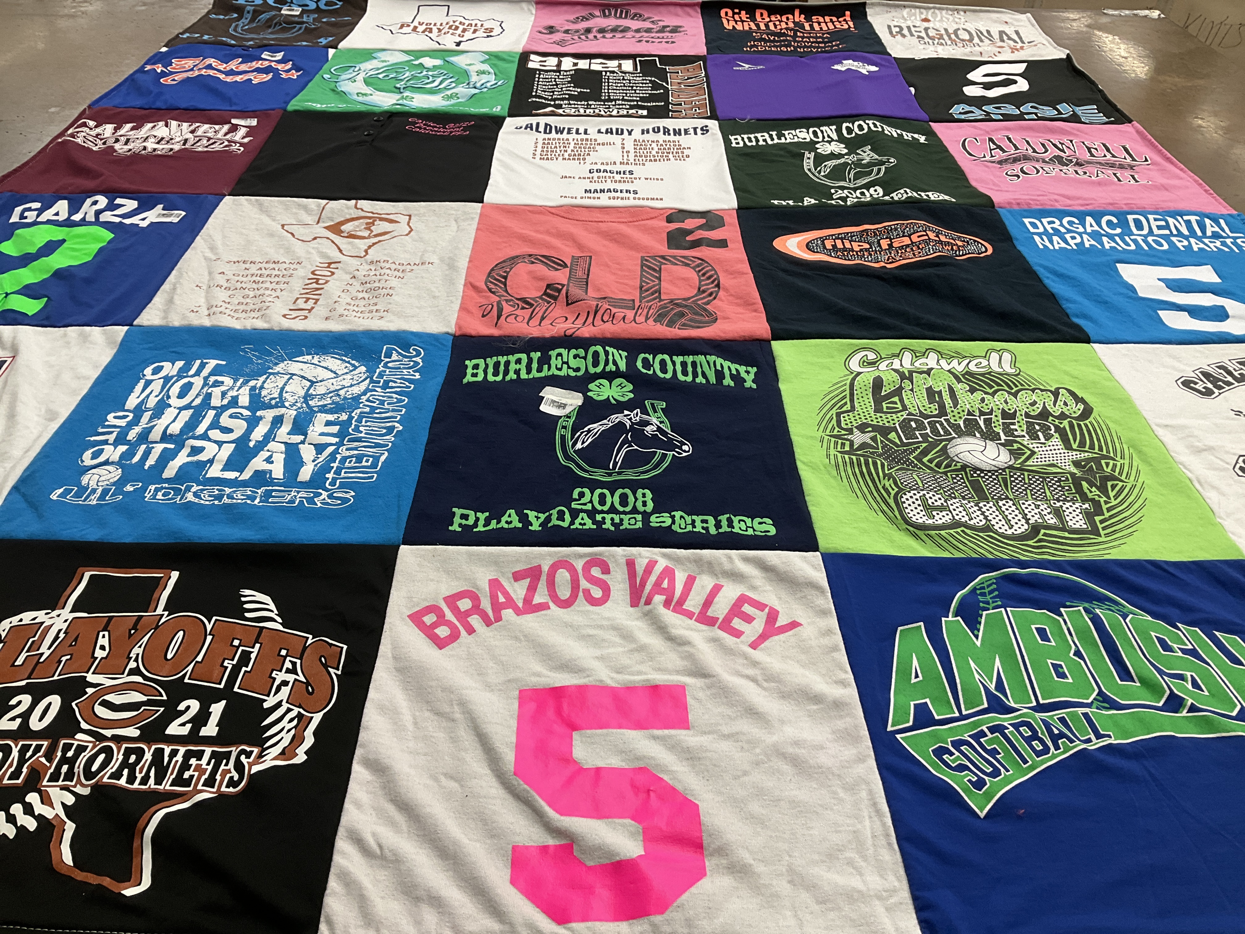 T-shirt quilt featuring caldwell hornets, burleson county lil' diggers by Britney from TX