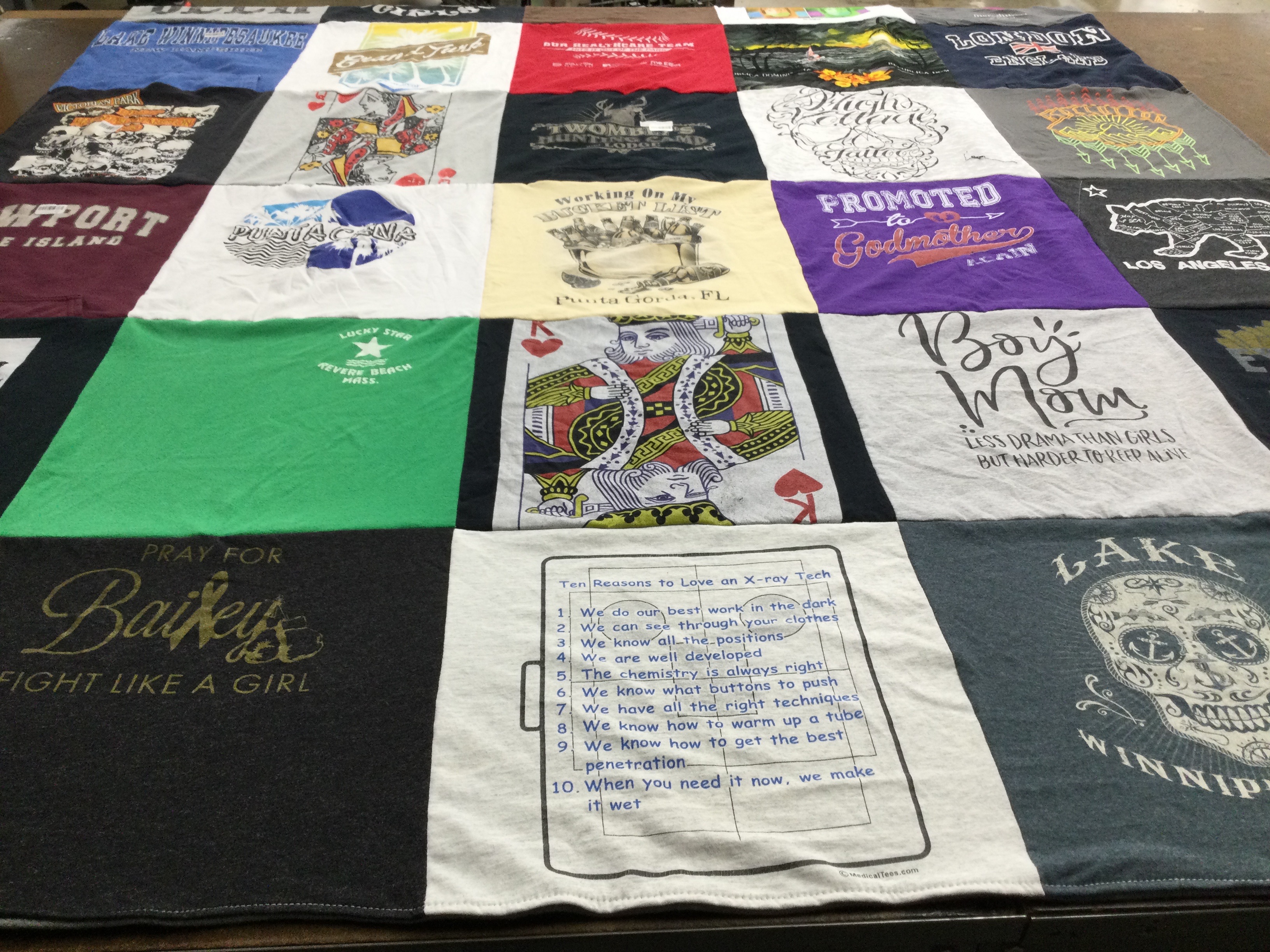 T-shirt quilt with healthcare, parenting themes by Lisa from NH