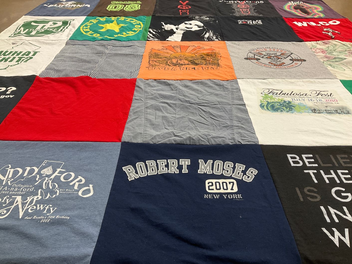 T-shirt quilt with music, festivals themes by Lisa from CA