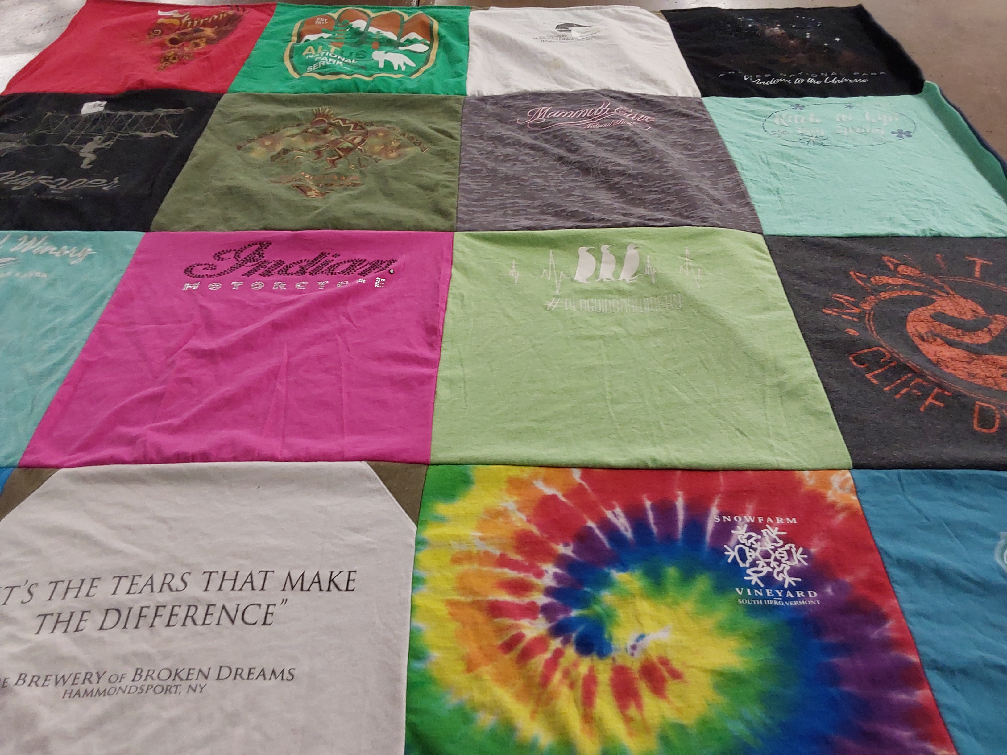 T-shirt quilt with motorsports, winery themes by Carolyn from AZ