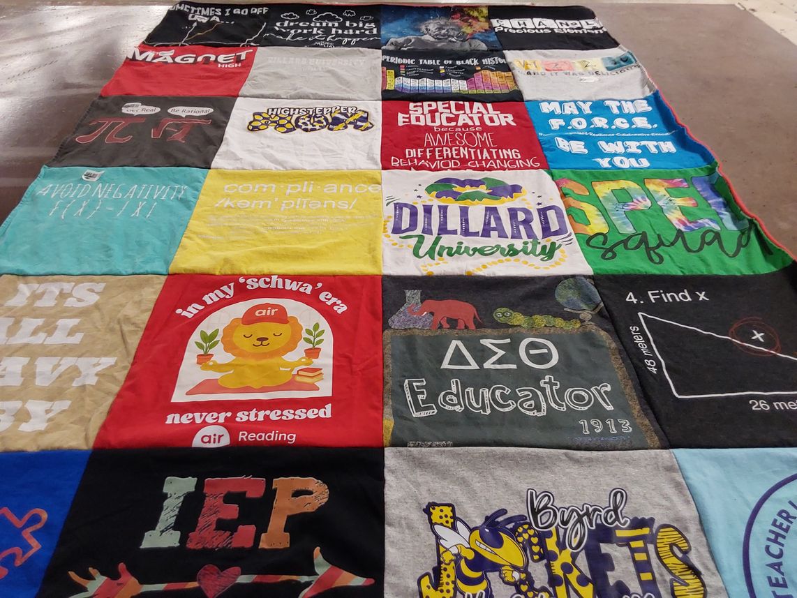 T-shirt quilt featuring byrd jackets by Chanel from LA