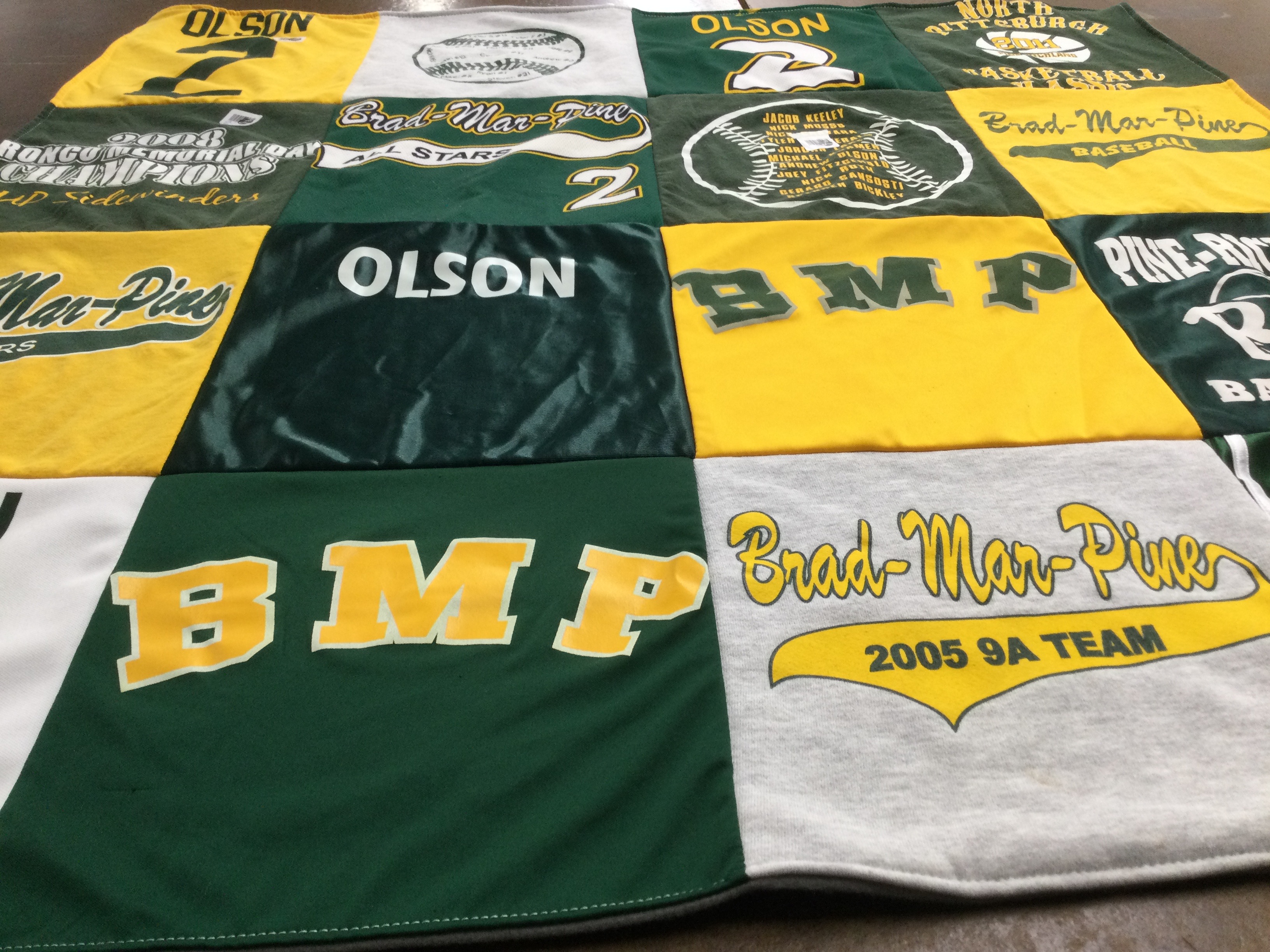 T-shirt quilt with baseball, sports themes by Lisa from MN