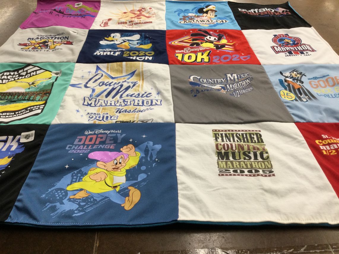 T-shirt quilt with running, marathons themes by Terry from SC