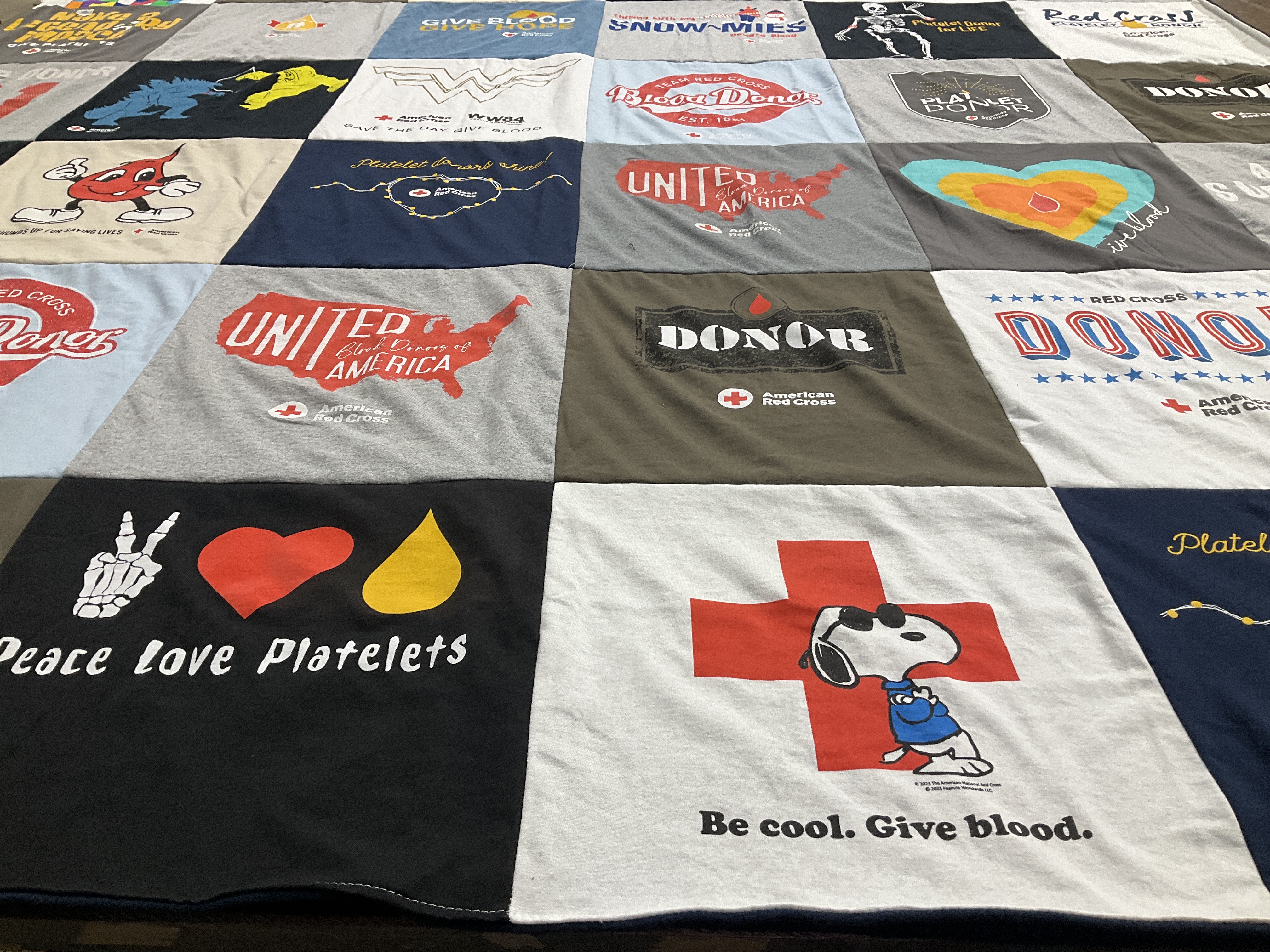 T-shirt quilt with blood donation, public health themes by Todd from CT