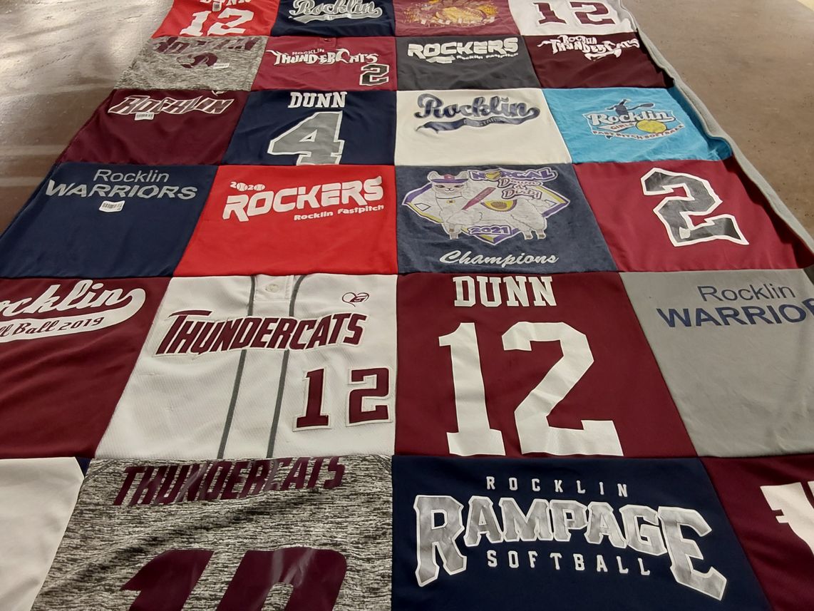 T-shirt quilt featuring rocklin thundercats, rocklin warriors by Shannon from CA