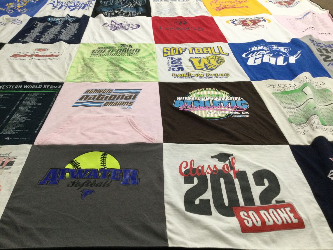 T-shirt quilt with softball, sports themes by Payton from CA