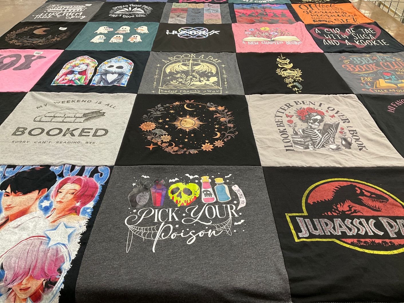 T-shirt quilt with reading, books themes by Shandel from UT