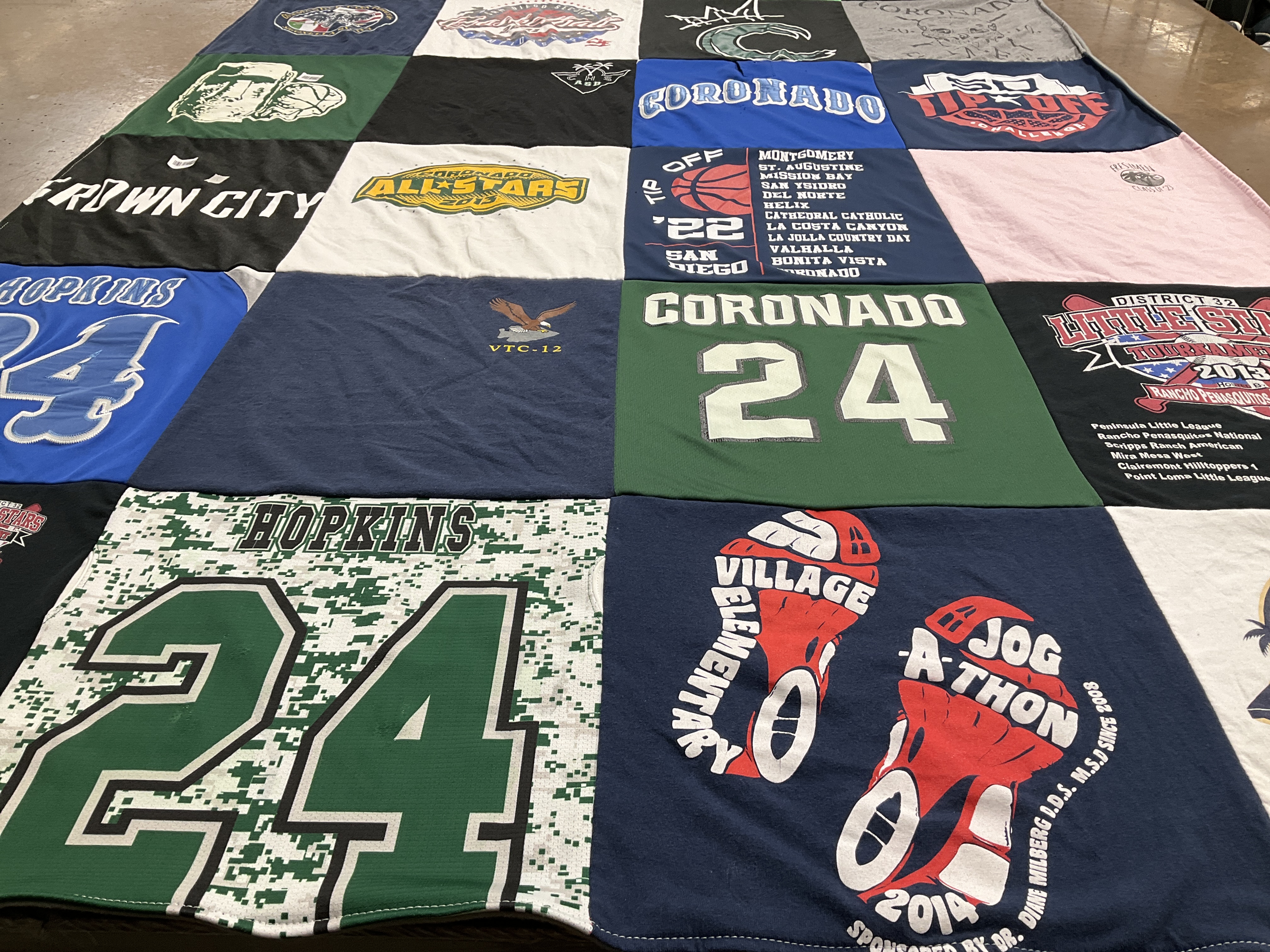 T-shirt quilt from coronado high school, hopkins elementary school by Denise from CA