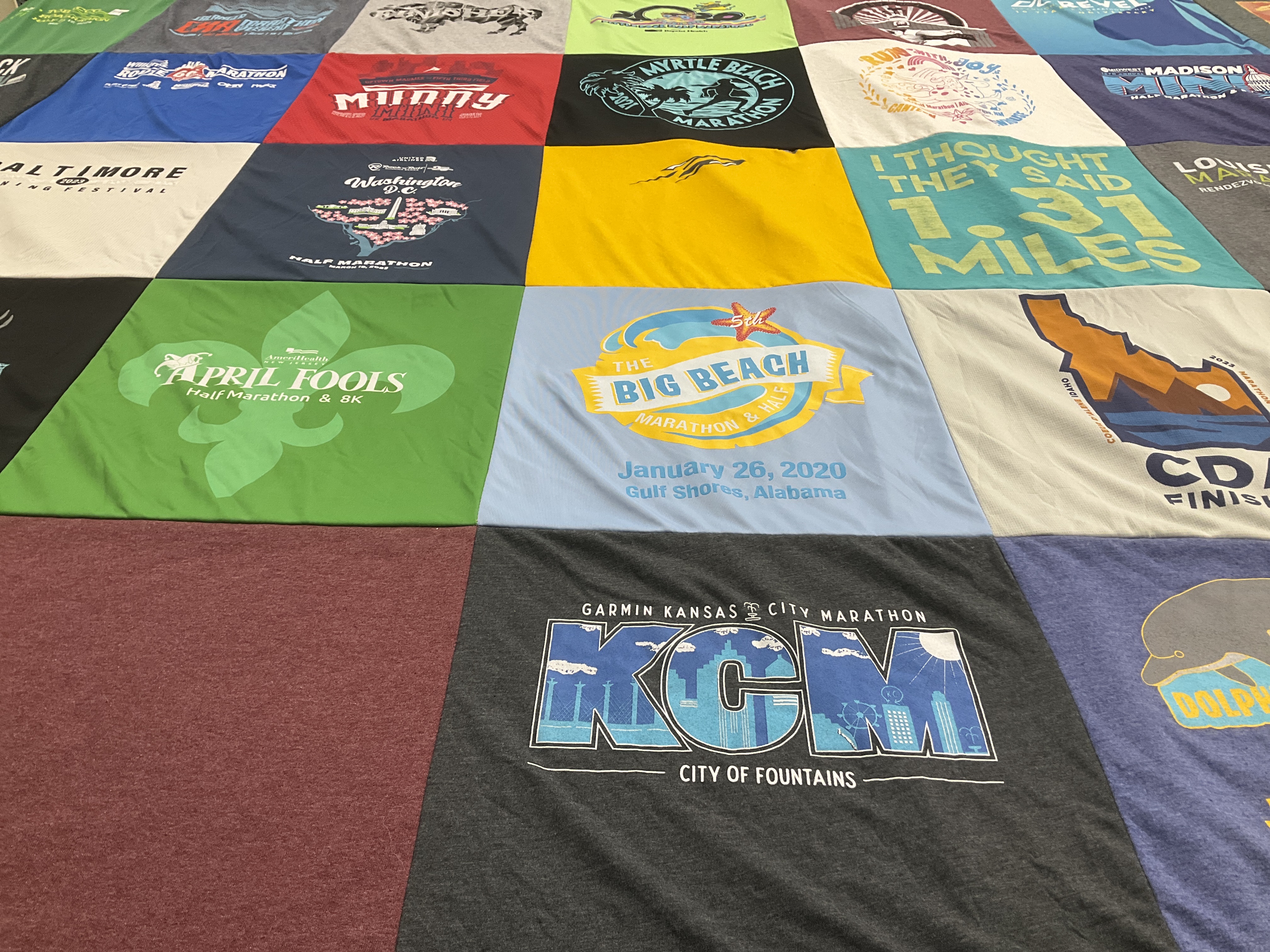 T-shirt quilt with running, marathons themes by Chris from OH