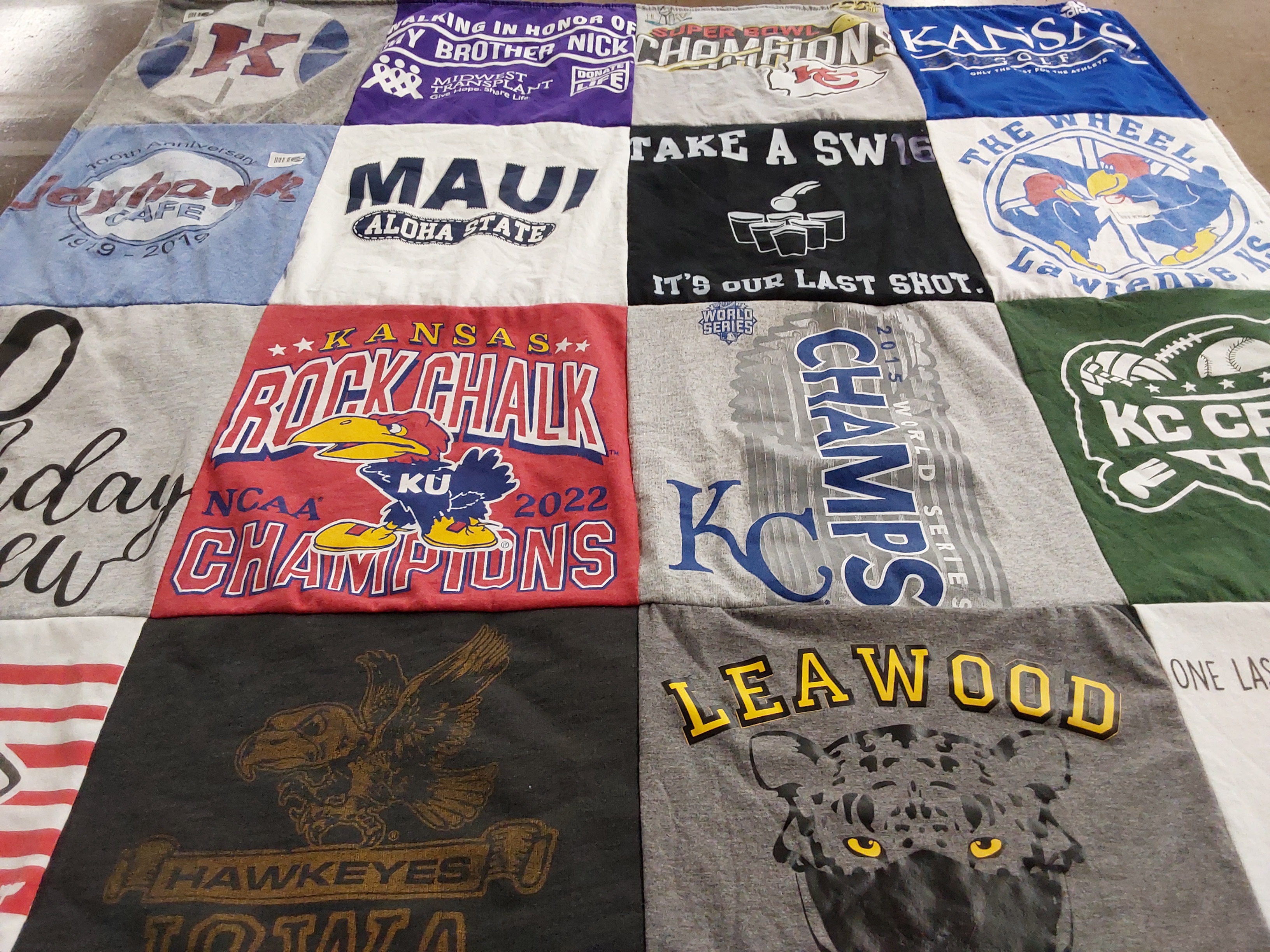 T-shirt quilt featuring kansas jayhawks, kansas city chiefs by Brent from KS