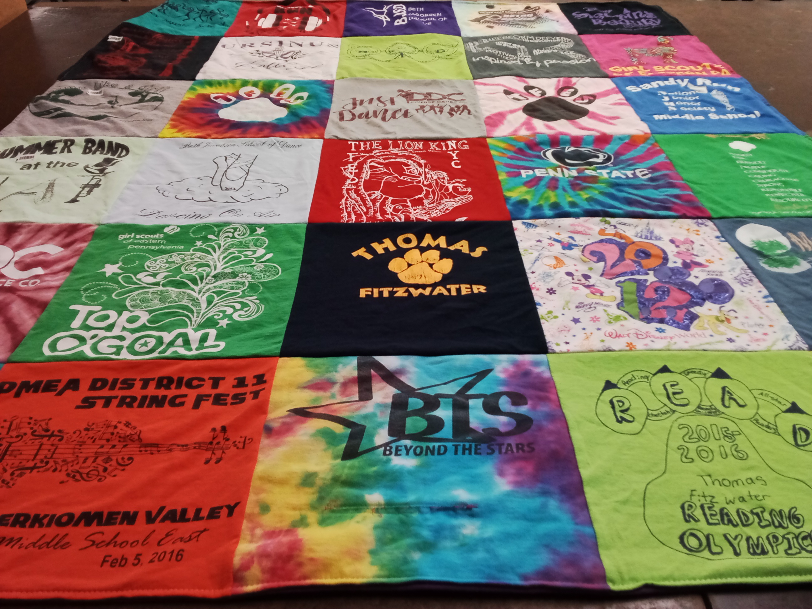 T-shirt quilt from thomas fitzwater middle school by Sharon from PA
