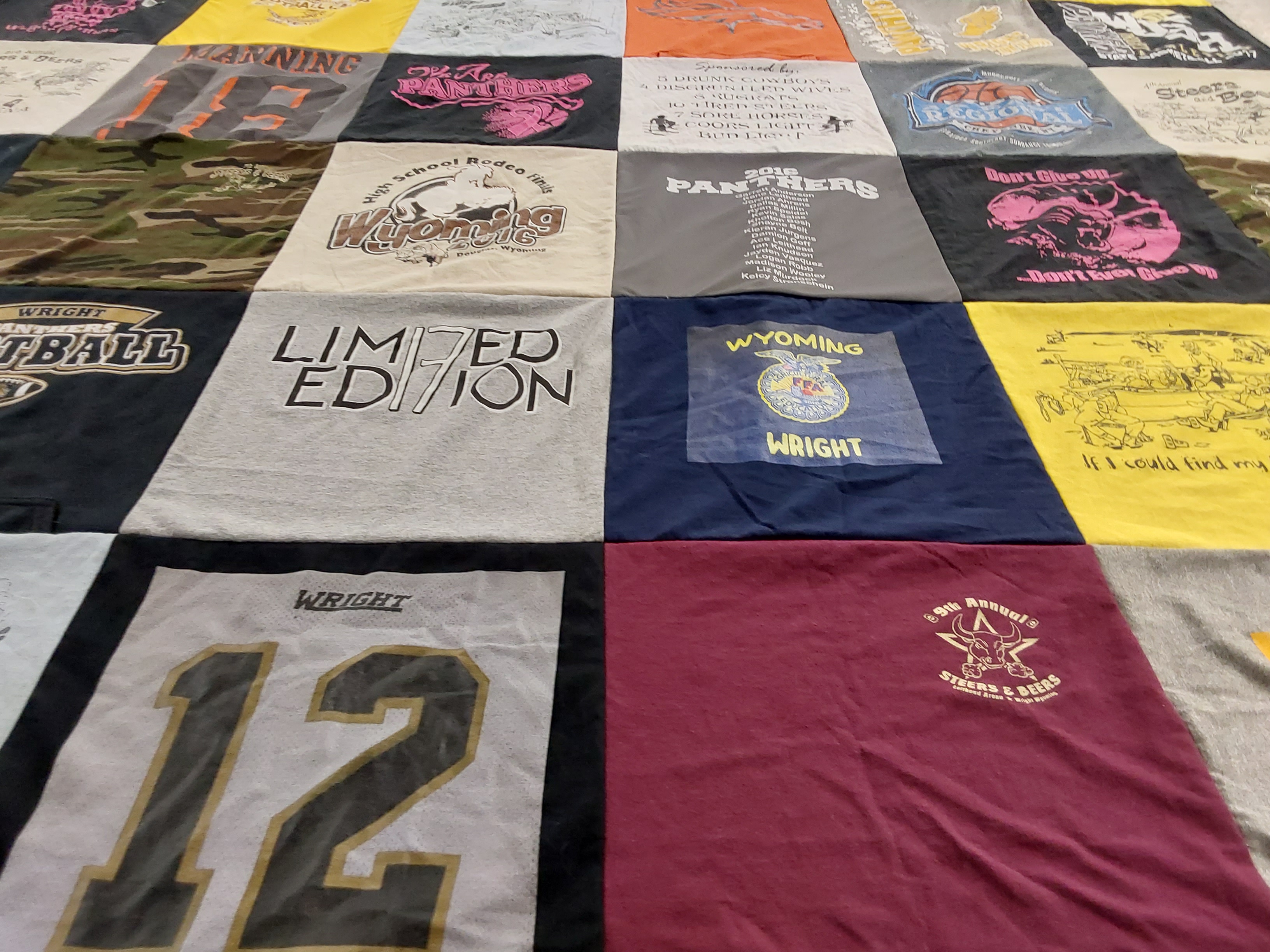 T-shirt quilt featuring wright panthers by Tarina from WY