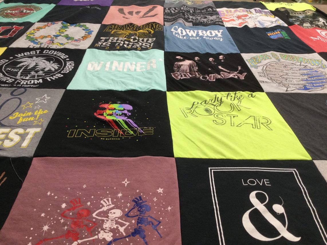 T-shirt quilt with music, celebration themes by Alana from NY