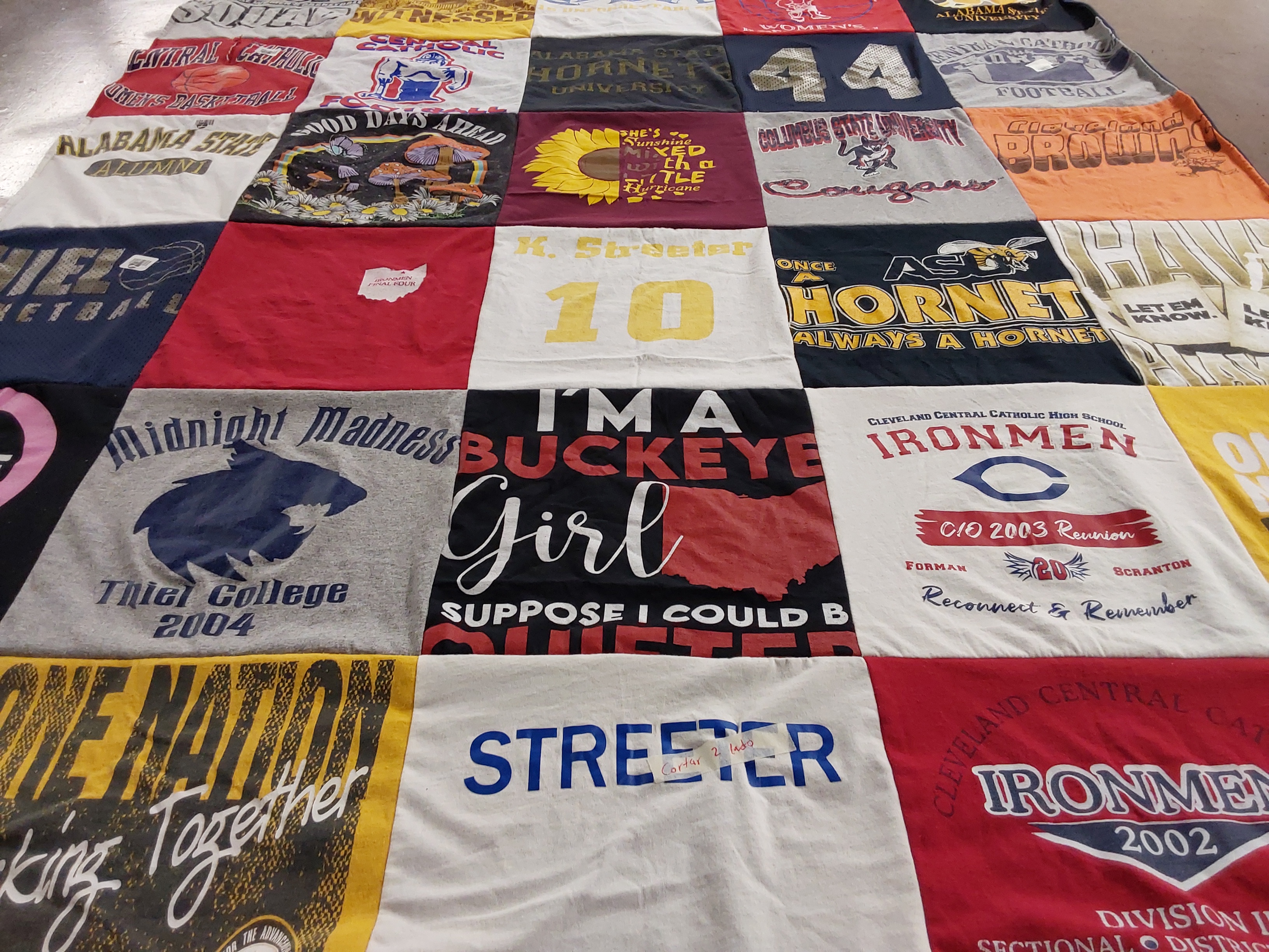 T-shirt quilt featuring ironmen, hornets by Kenecia from OH