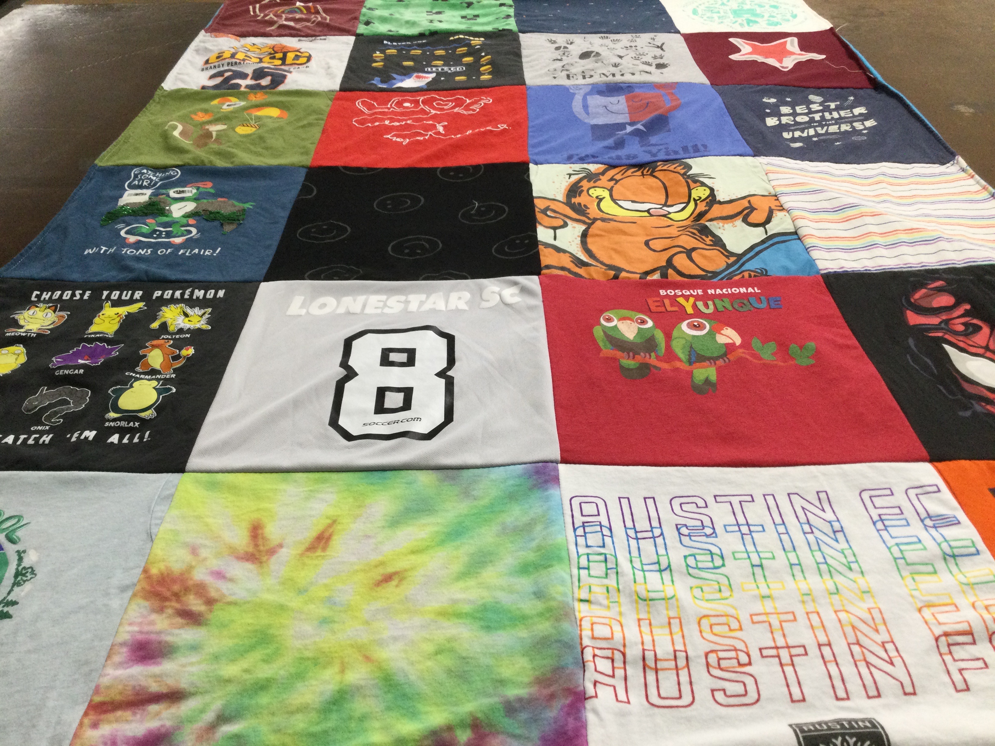T-shirt quilt with pokemon, art themes by Carla from TX
