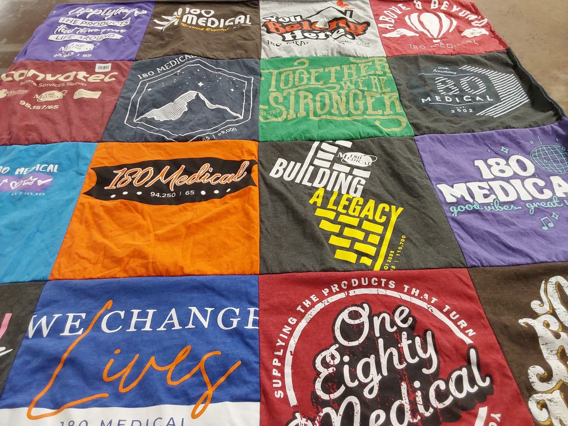 T-shirt quilt with medical services, healthcare themes by Lindsay from OK