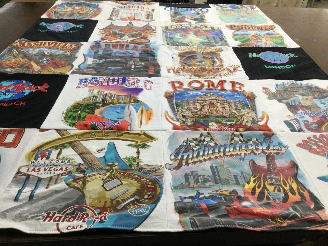 T-shirt quilt with travel, music themes by David from PA