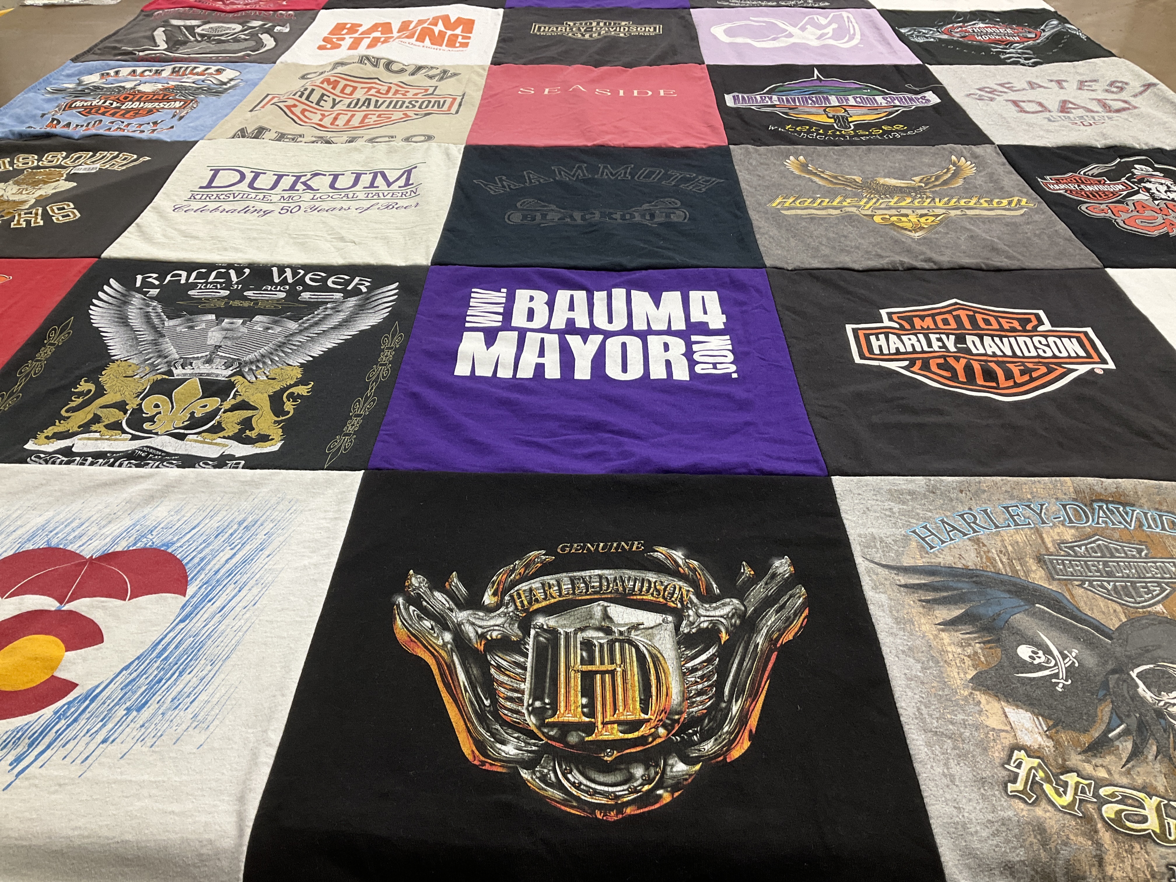T-shirt quilt with motorcycles, biking themes by Stephanie from CO