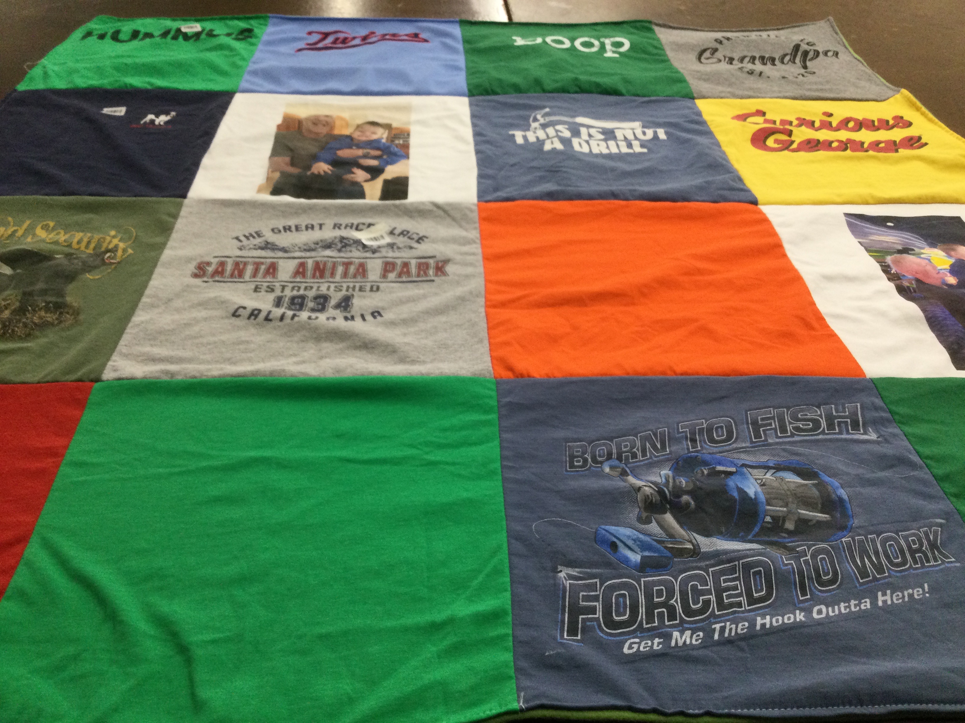 T-shirt quilt with fishing, photography themes by Betty from MN