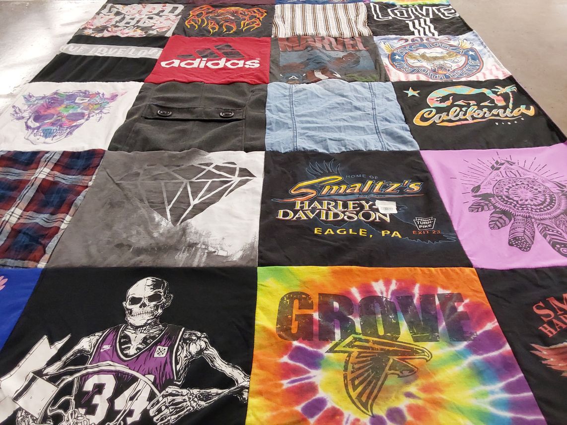 T-shirt quilt with motorcycles, art themes by Sheryl from PA