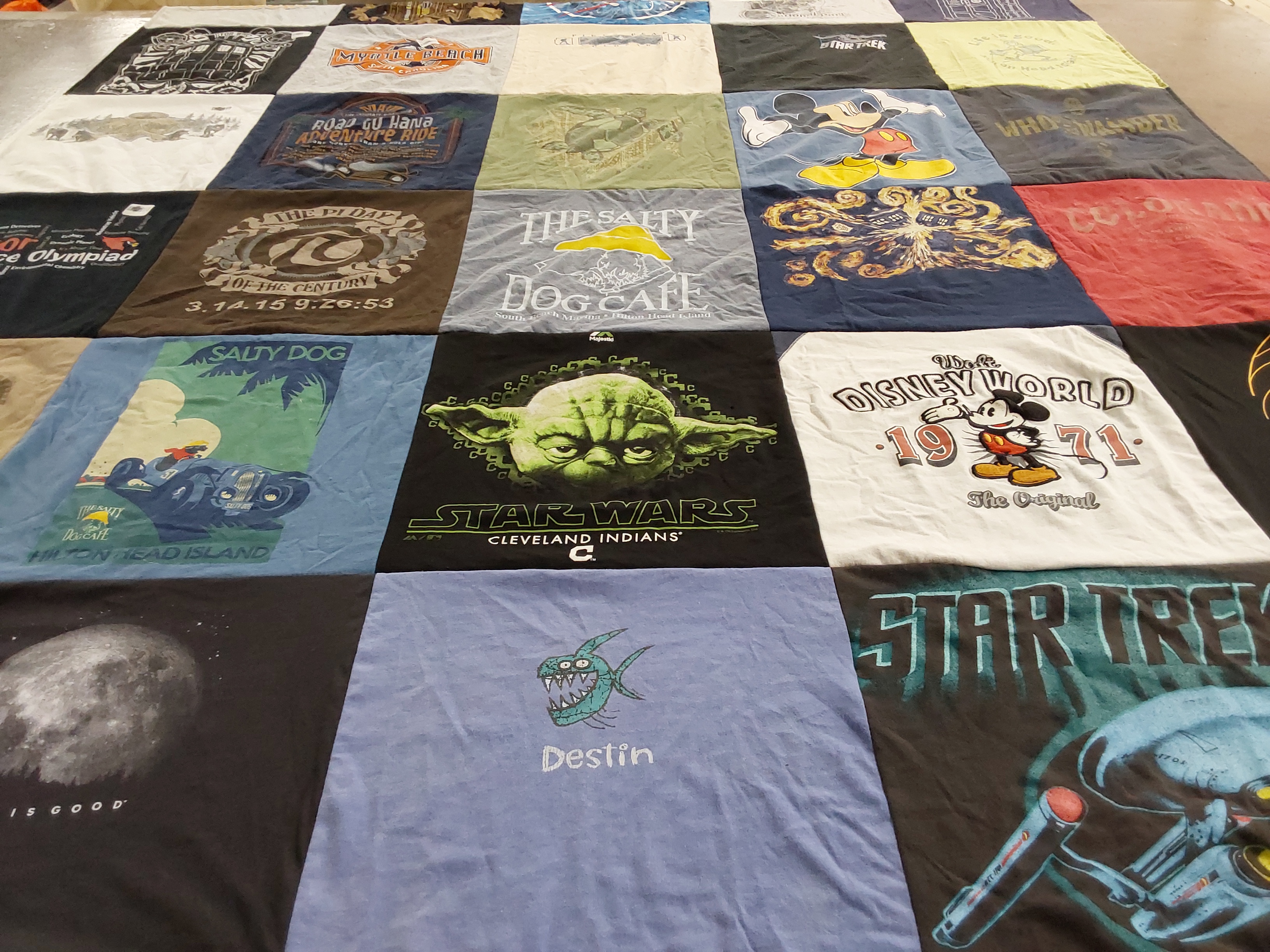 T-shirt quilt with disney, star wars themes by Amy from OH