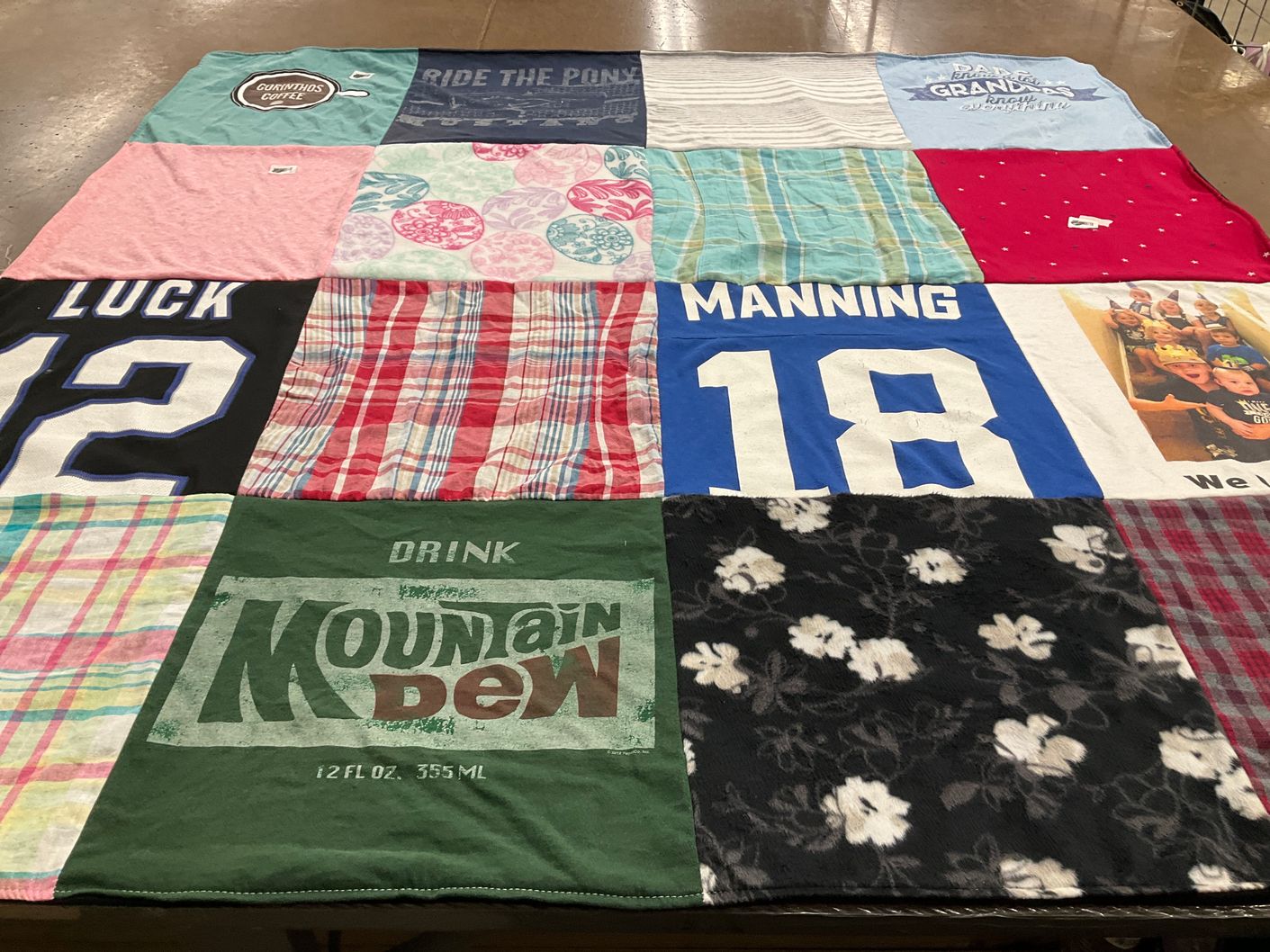 T-shirt quilt with sports, coffee themes by robin from IN
