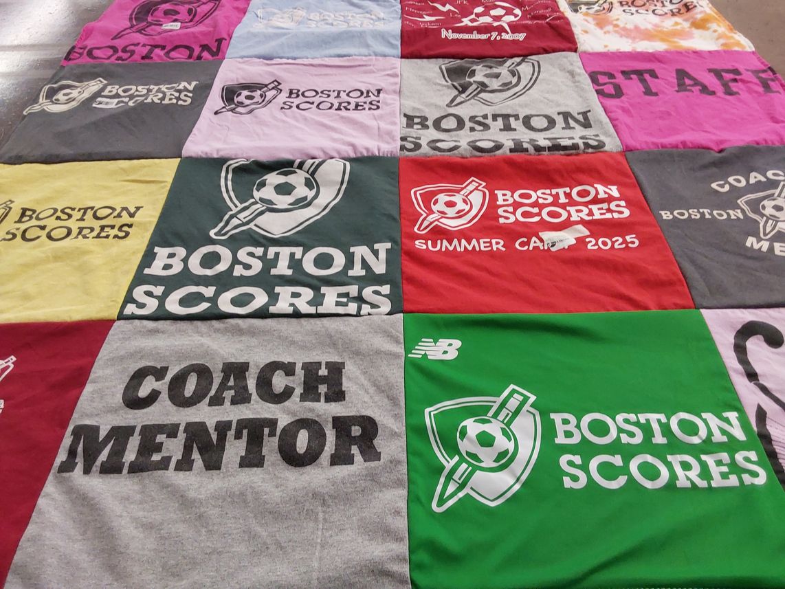 T-shirt quilt with soccer, coaching themes by Cynthia from MA