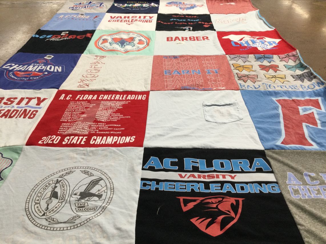 T-shirt quilt featuring a.c. flora cheerleading by Elizabeth from SC