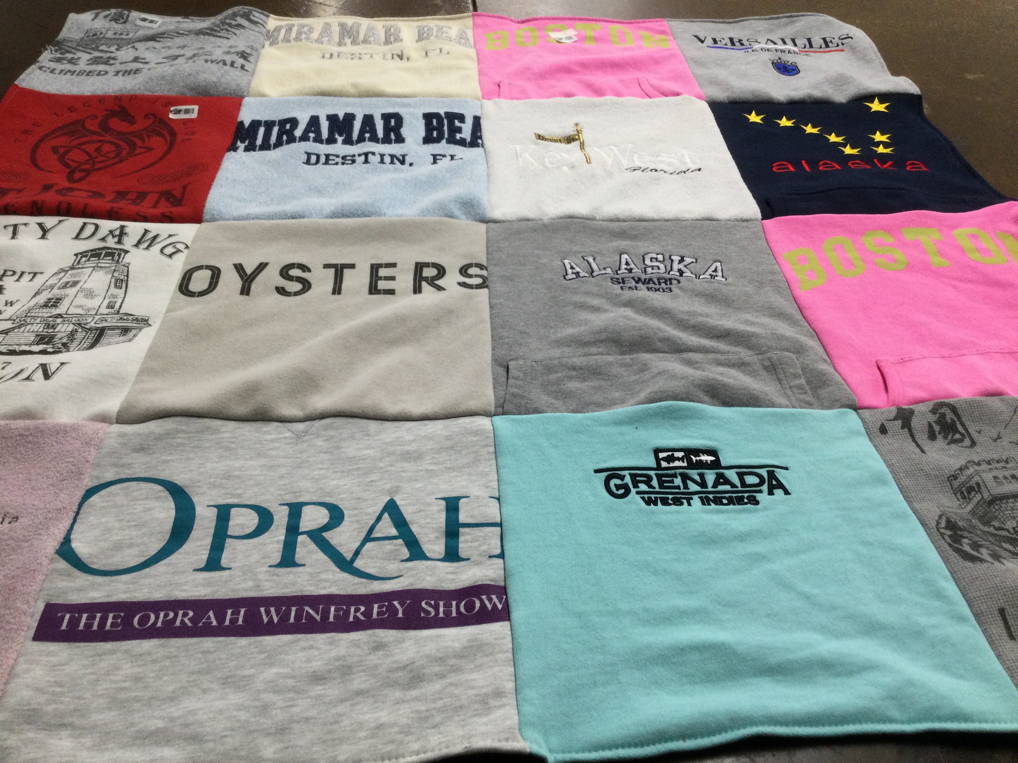 T-shirt quilt with travel, beaches themes by Kathy from IL