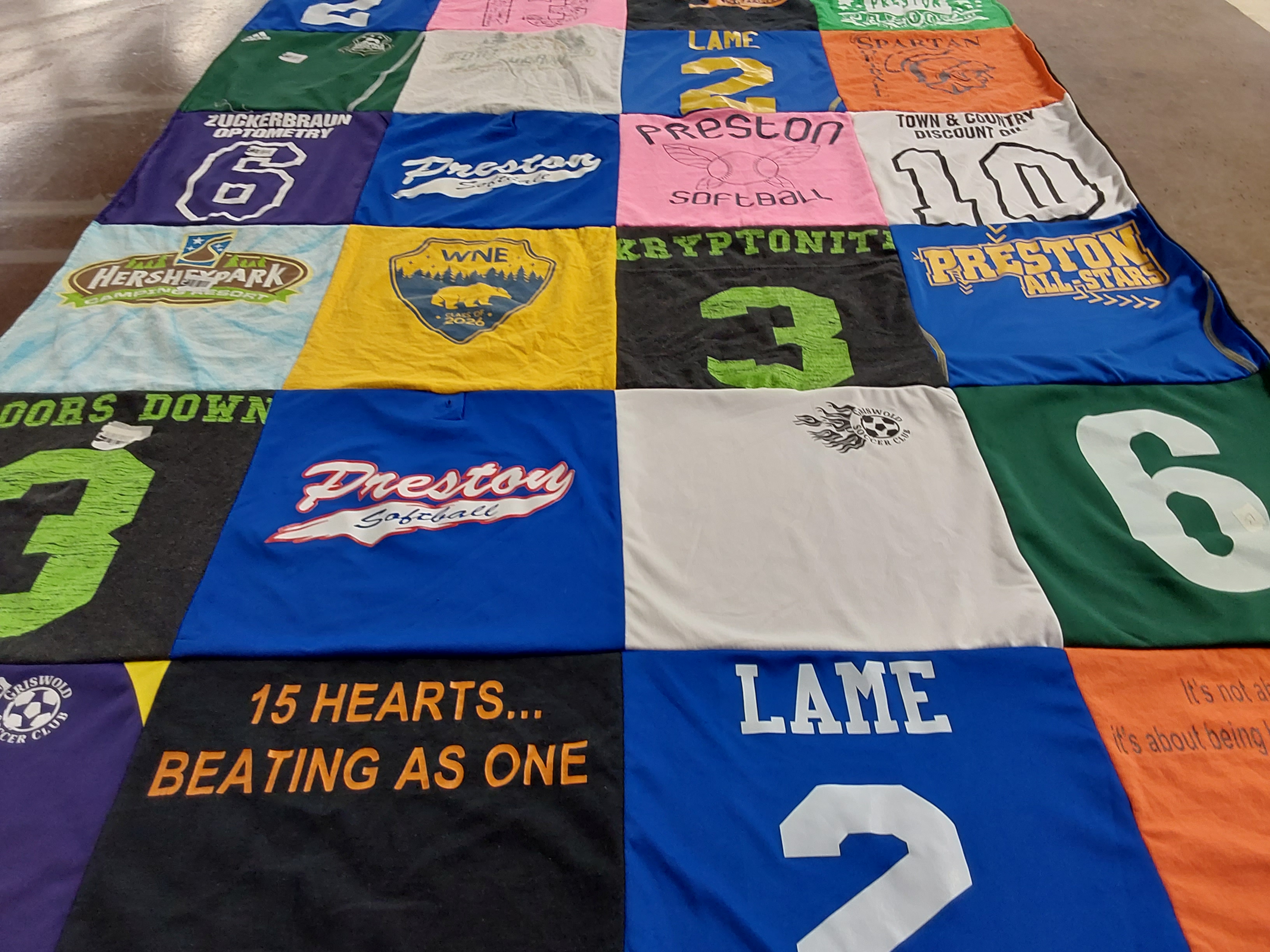 T-shirt quilt featuring preston softball, hershey park team by Madigan from MA