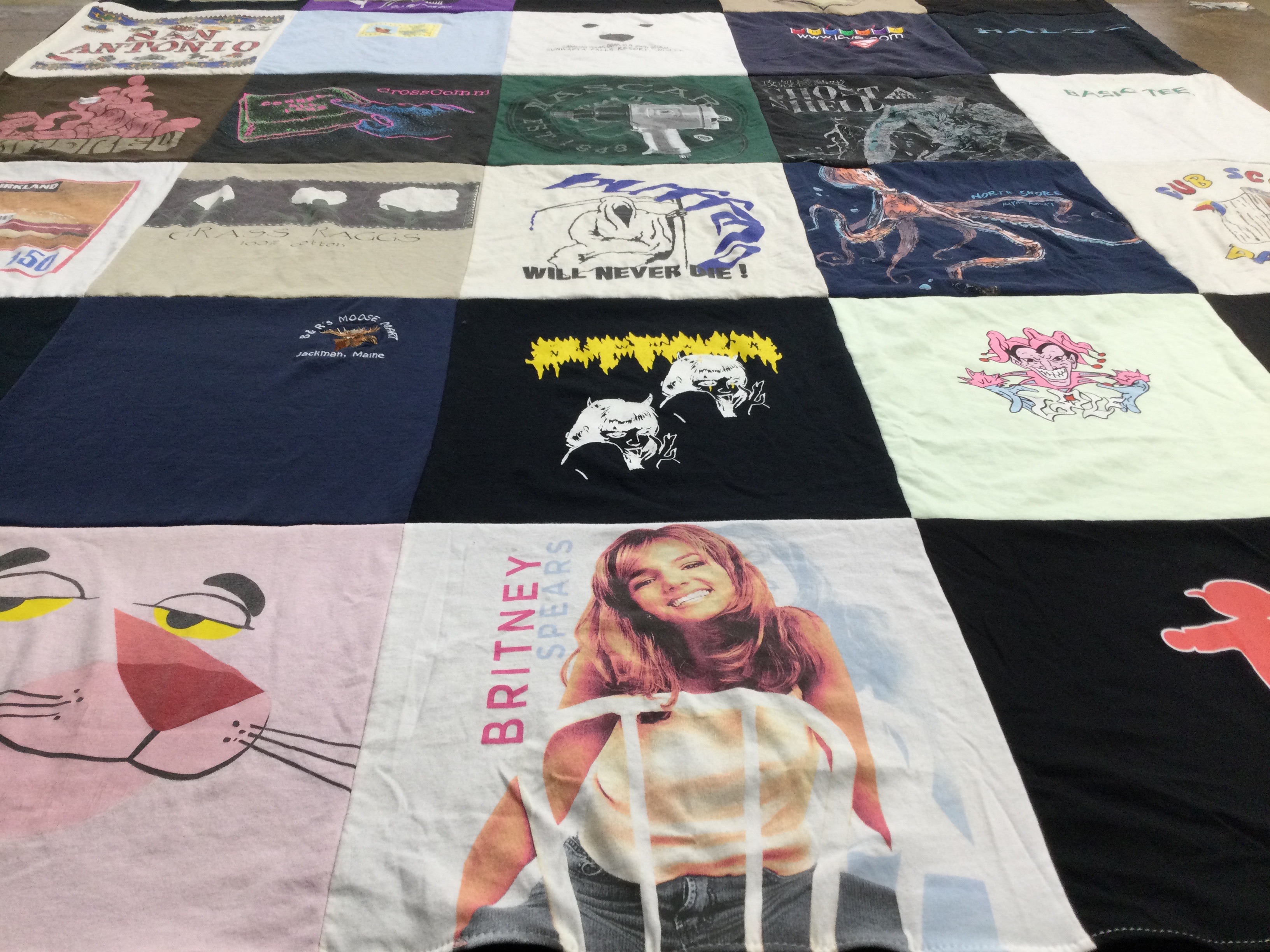 T-shirt quilt with music, pop culture themes by P from VA