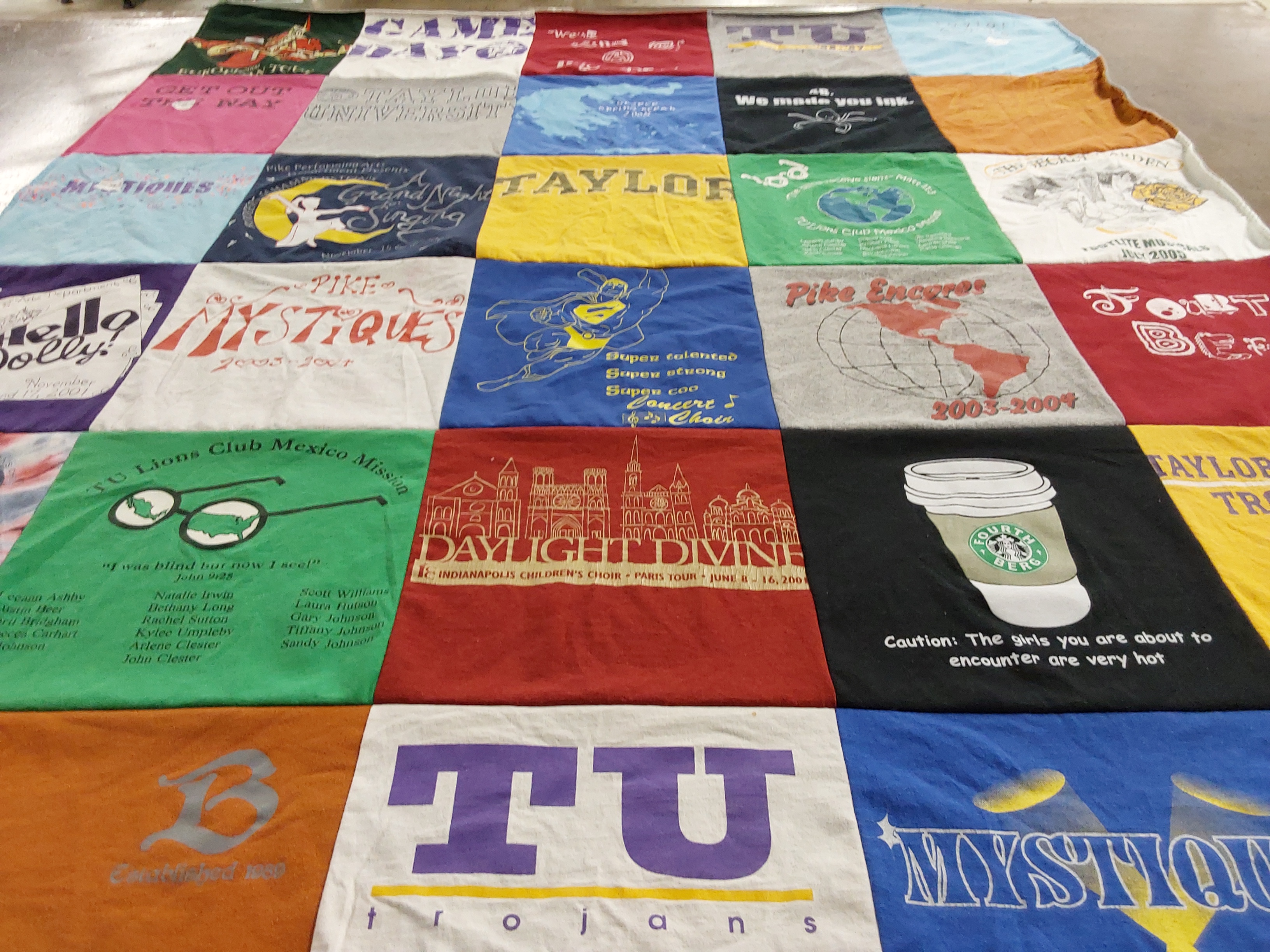 T-shirt quilt featuring taylor university trojans by Leeann from IN