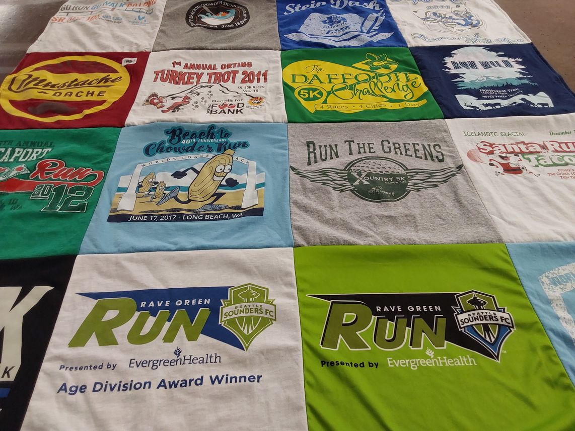 T-shirt quilt with running, charity events themes by Alison from WA