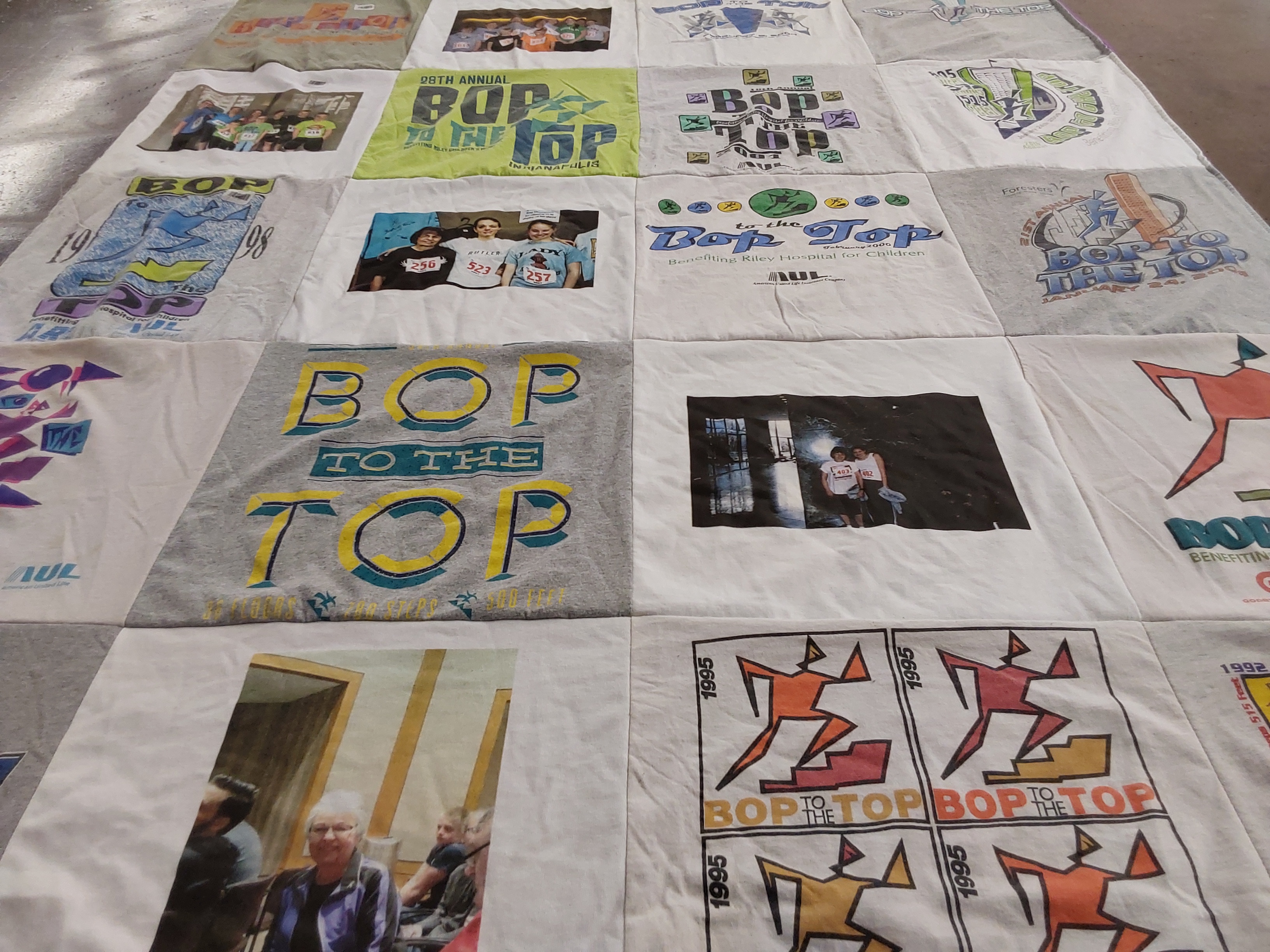 T-shirt quilt with community service, fundraising themes by Rachel from IL