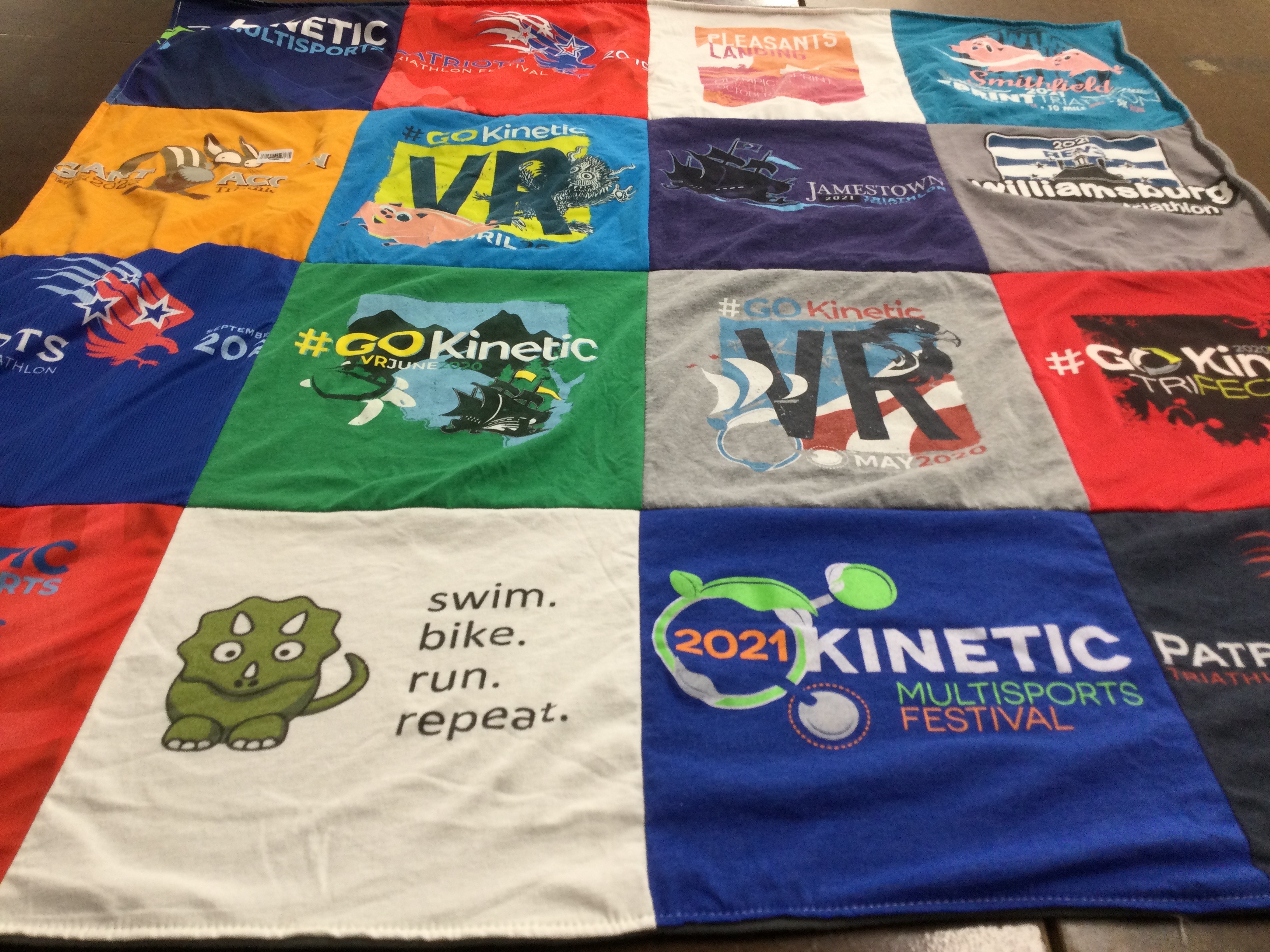 T-shirt quilt with sports, triathlons themes by Carolyn from VA