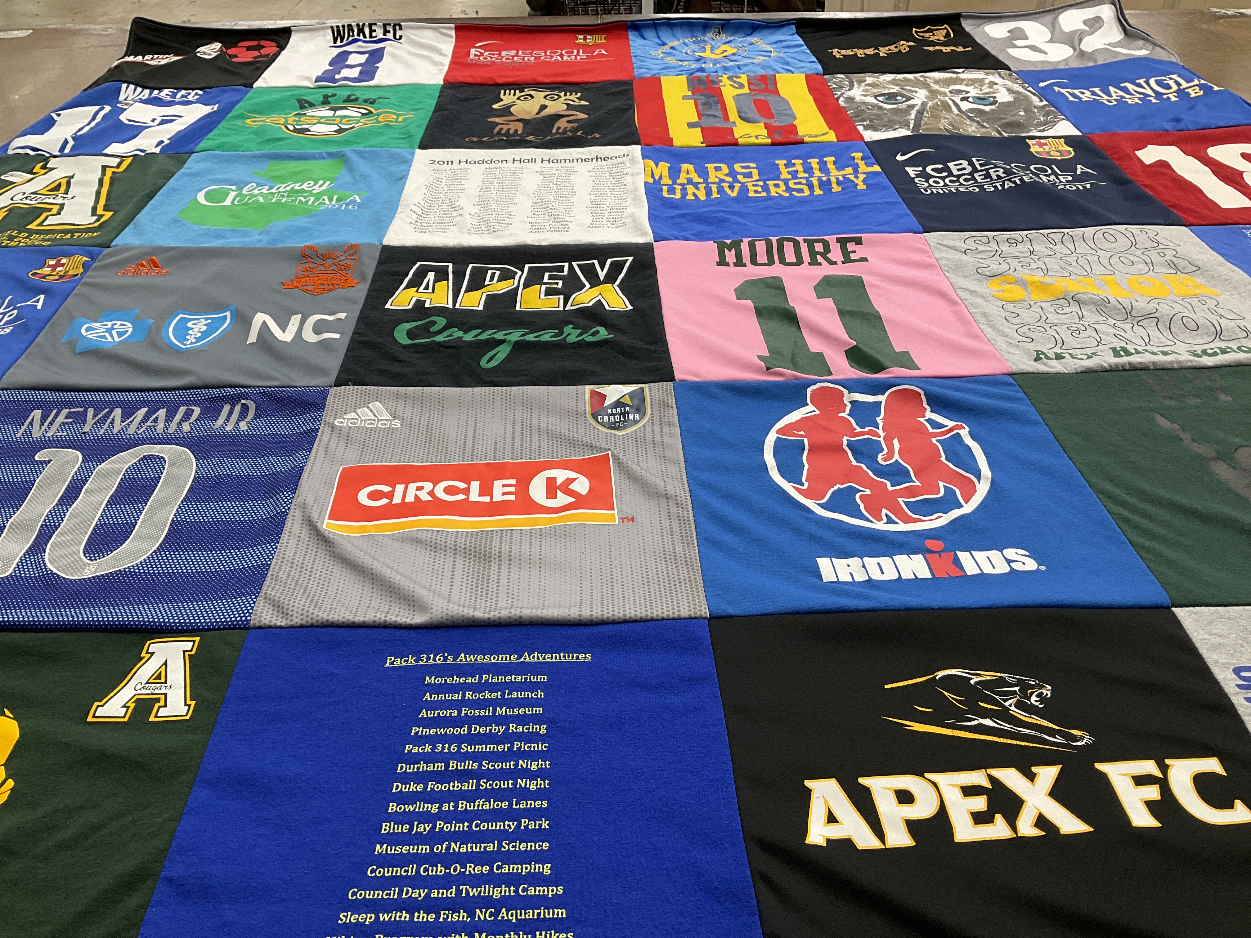 T-shirt quilt featuring apex fc, wake fc by Teresa from NC