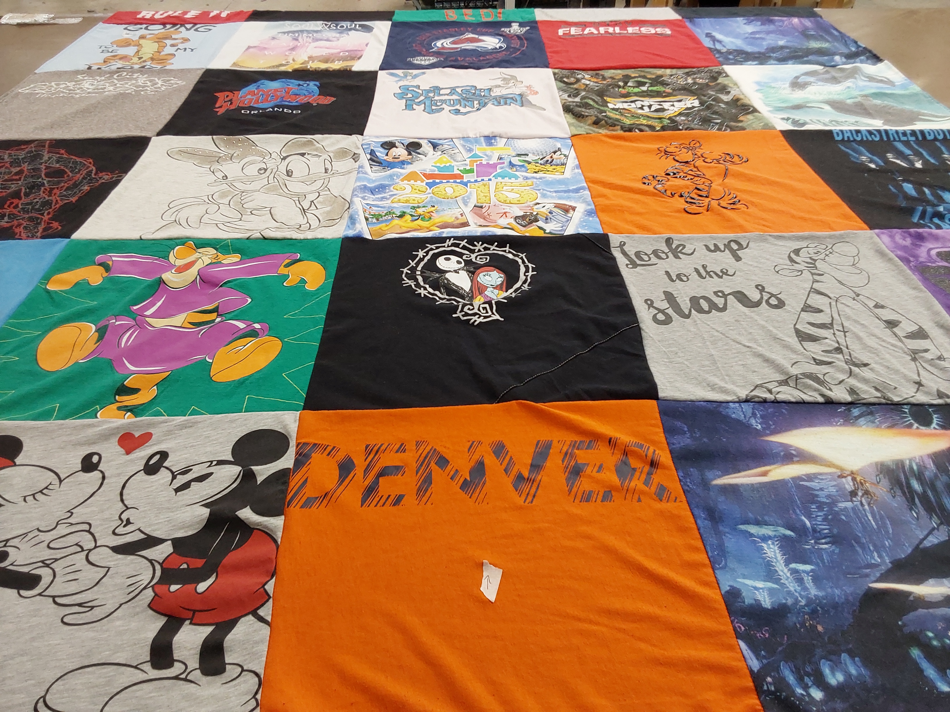 T-shirt quilt with disney, animation themes by Tammy from CO