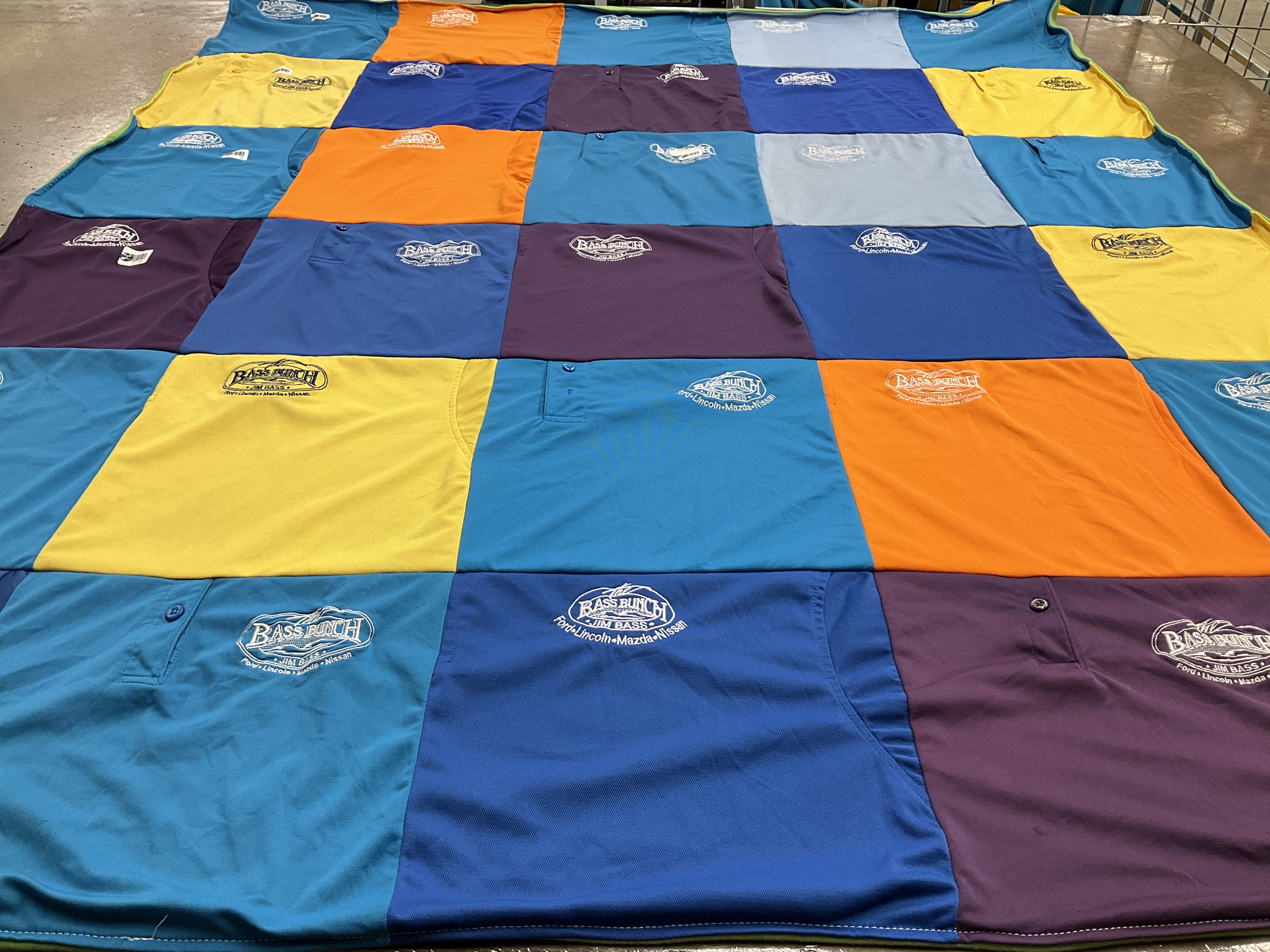 T-shirt quilt with fishing, outdoor activities themes by Laura from TX