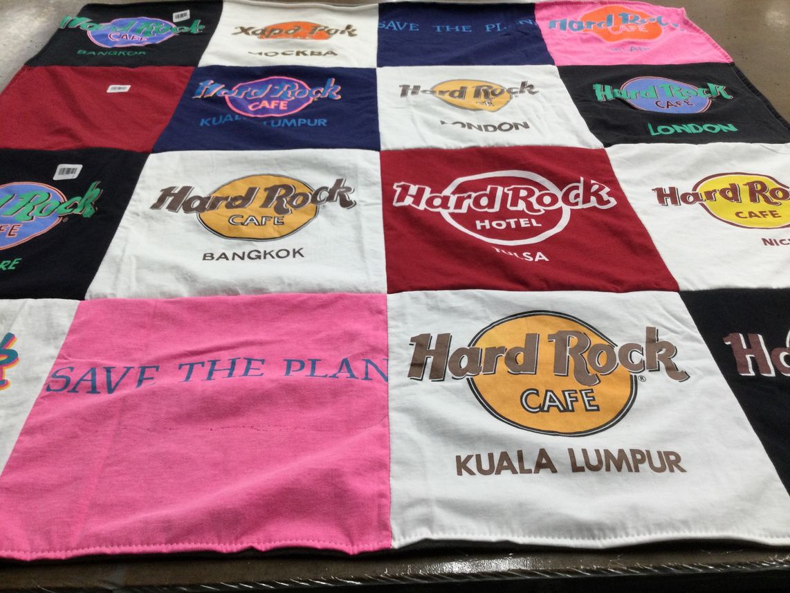 T-shirt quilt with music, travel themes by Terry from FL