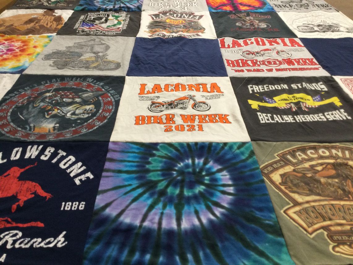 T-shirt quilt with motorcycles, riding themes by Susan from NH